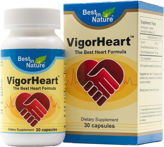 Natural Heart Health Supplement with Coq 10, Salvia Miltiorrhiza, Panax Pseudoginseng - 30 Capsules