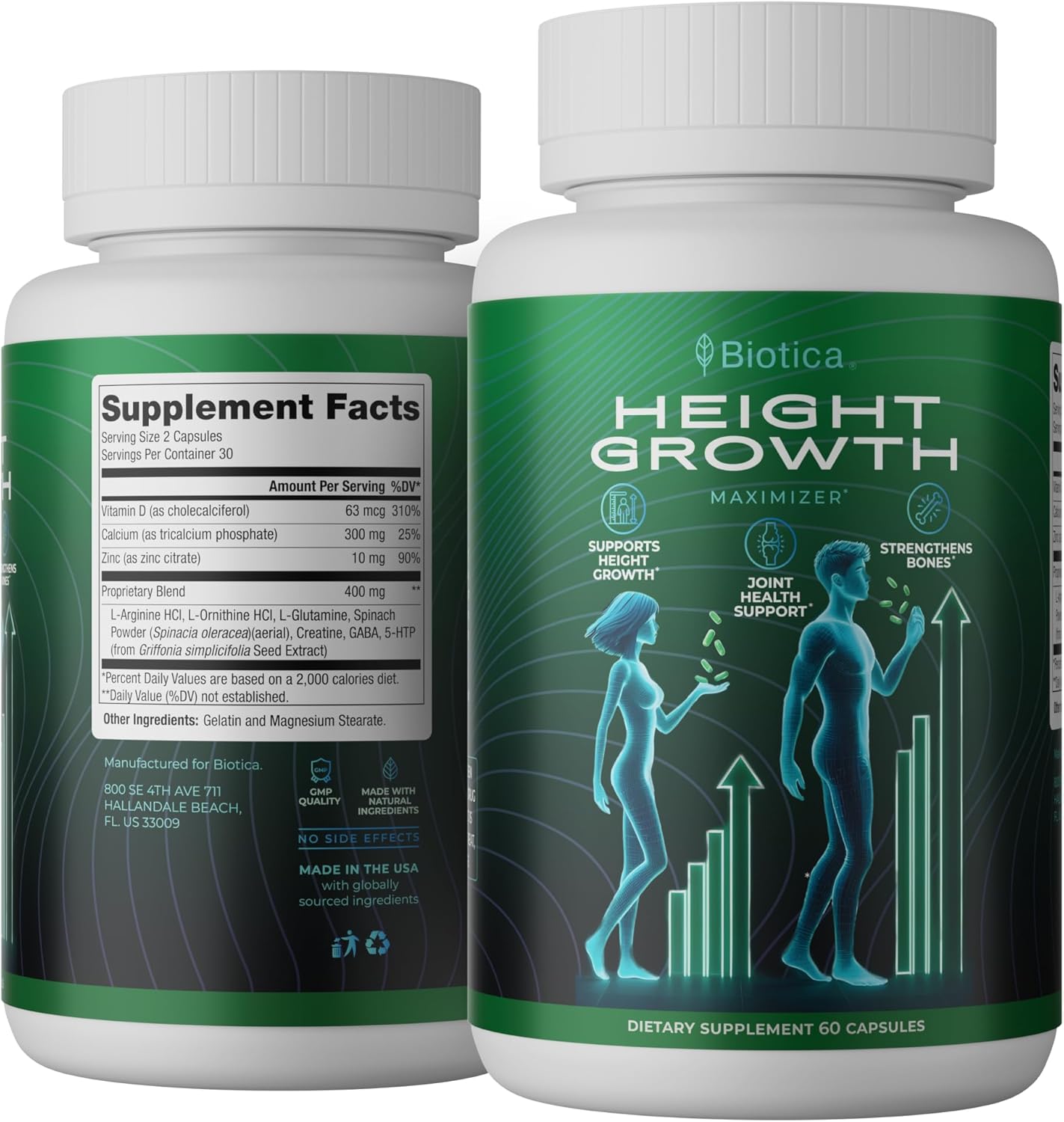 Natural Height Growth Maximizer Pills with Bone Up Calcium Supplement for Growth Factor Support and Stature Development