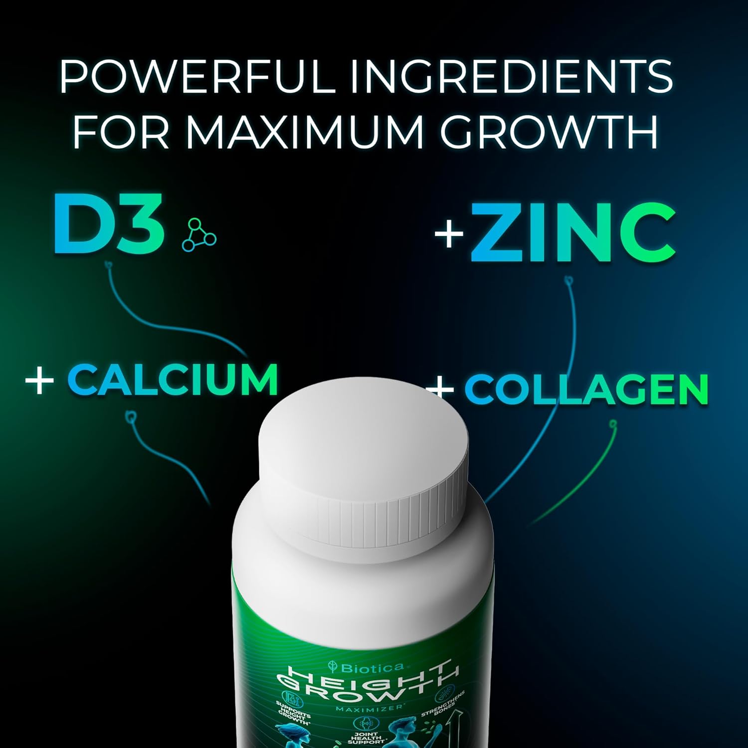 Natural Height Growth Maximizer Pills with Bone Up Calcium Supplement for Growth Factor Support and Stature Development
