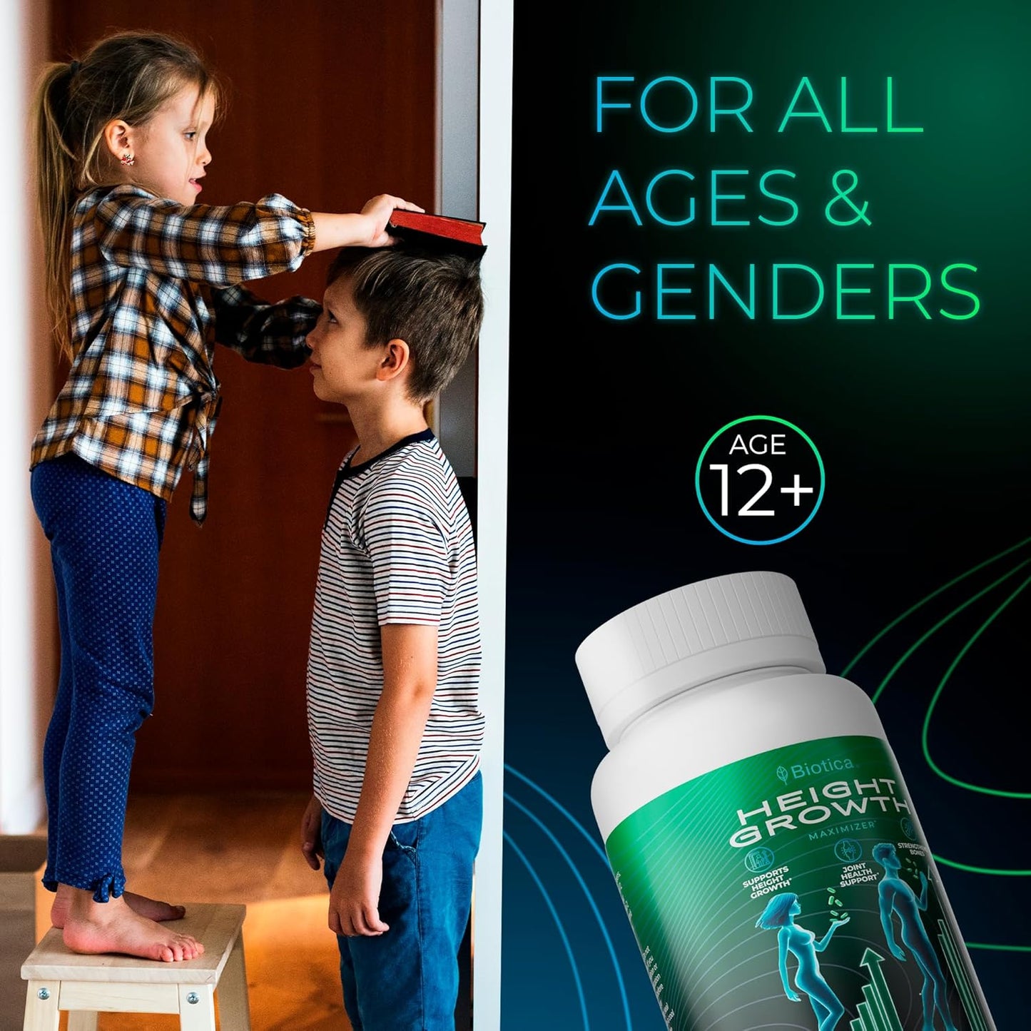 Natural Height Growth Maximizer Pills with Bone Up Calcium Supplement for Growth Factor Support and Stature Development