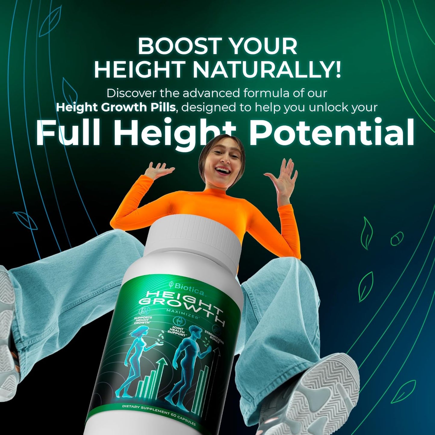 Natural Height Growth Maximizer Pills with Bone Up Calcium Supplement for Growth Factor Support and Stature Development