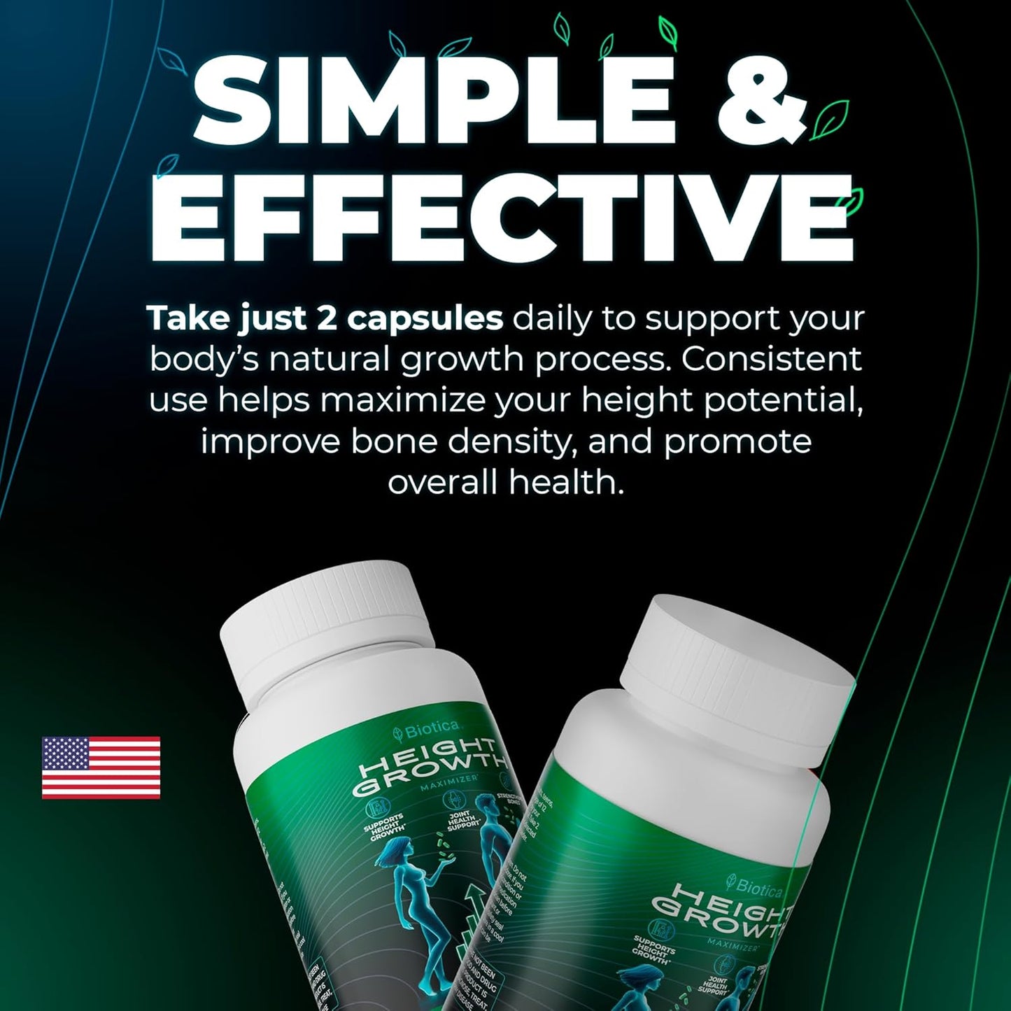 Natural Height Growth Maximizer Pills with Bone Up Calcium Supplement for Growth Factor Support and Stature Development