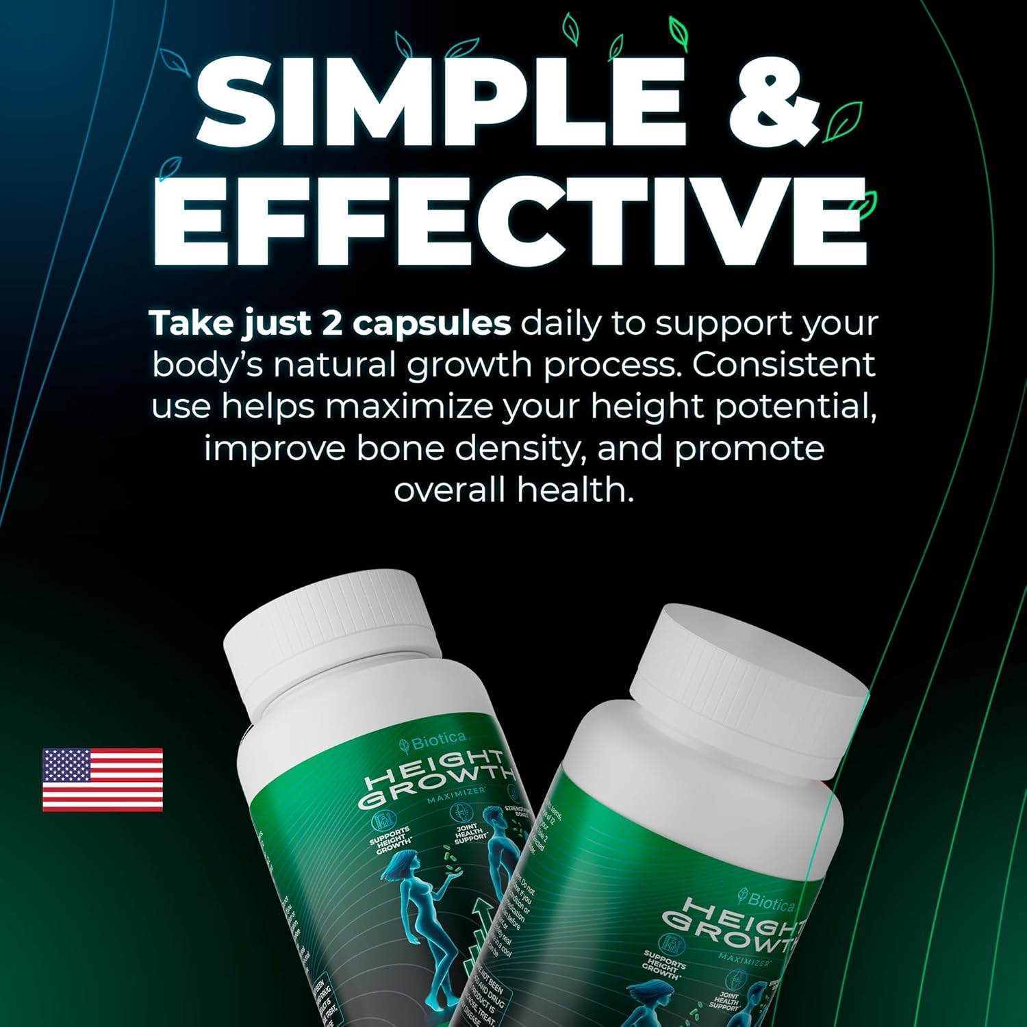 Natural Height Growth Maximizer Pills with Bone Up Calcium Supplement for Growth Factor Support and Stature Development