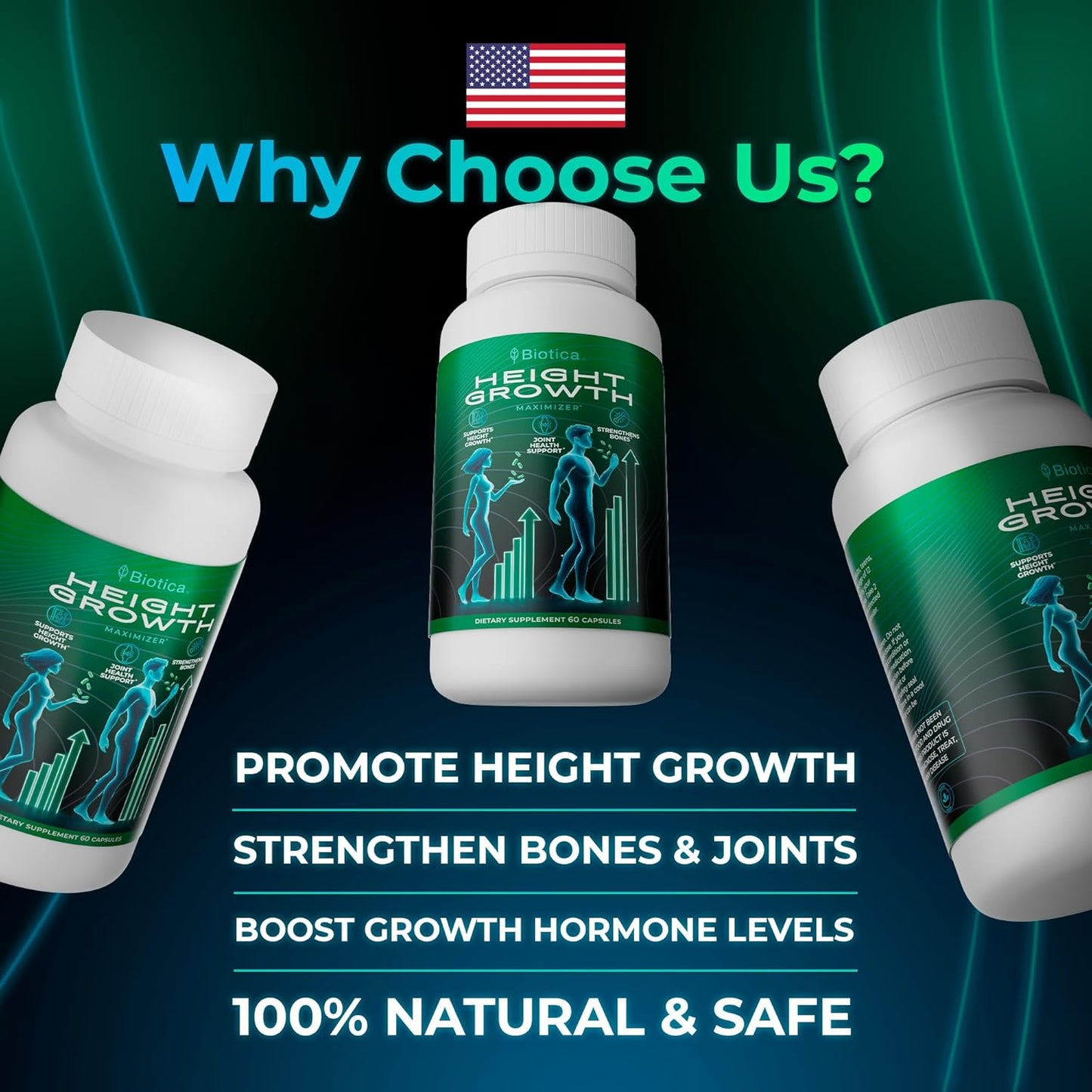 Natural Height Growth Maximizer Pills with Bone Up Calcium Supplement for Growth Factor Support and Stature Development