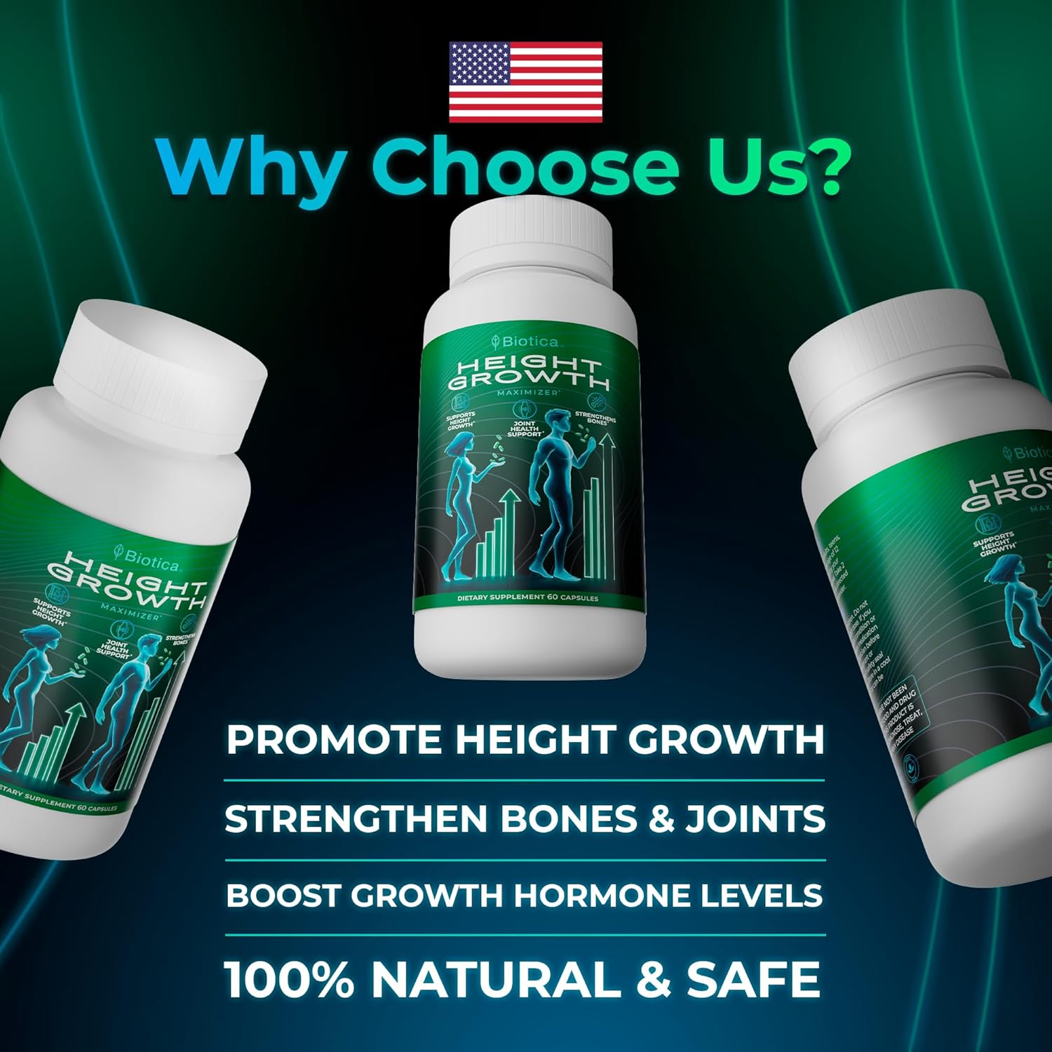 Natural Height Growth Maximizer Pills with Bone Up Calcium Supplement for Growth Factor Support and Stature Development