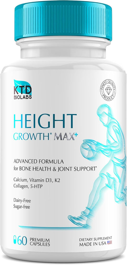 Natural Height Growth Supplement for Kids & Adults - Made in USA - Vitamins for Taller Boys & Girls - Multivitamin Capsules for Teen & Child Bone Growth - KTD BIOLABS Height Increase Booster