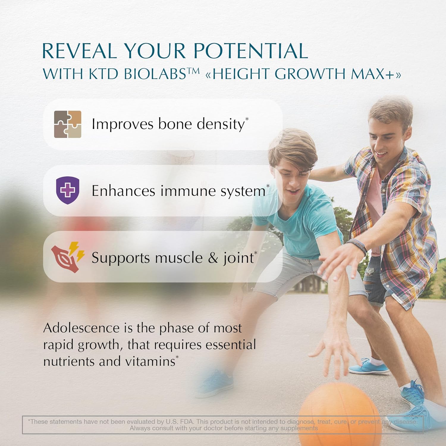 Natural Height Growth Supplement for Kids & Adults - Made in USA - Vitamins for Taller Boys & Girls - Multivitamin Capsules for Teen & Child Bone Growth - KTD BIOLABS Height Increase Booster