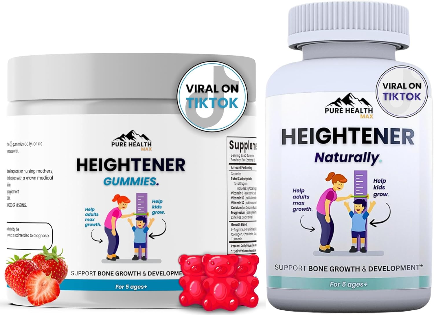 Natural Height Growth Supplement for Kids, Teens & Adults - Height Maximizer Capsules & Gummies with L-Arginine & Calcium for Bone Strength & Growth Taller