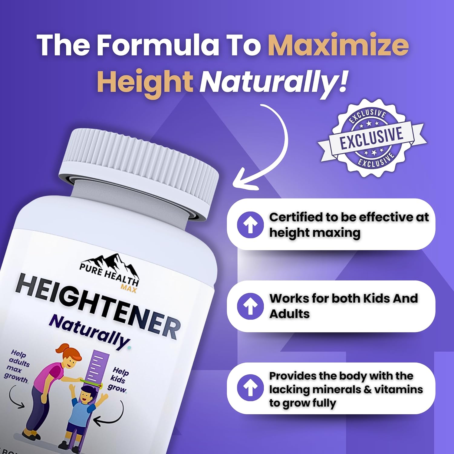 Natural Height Growth Supplement for Kids, Teens & Adults - Height Maximizer Capsules & Gummies with L-Arginine & Calcium for Bone Strength & Growth Taller