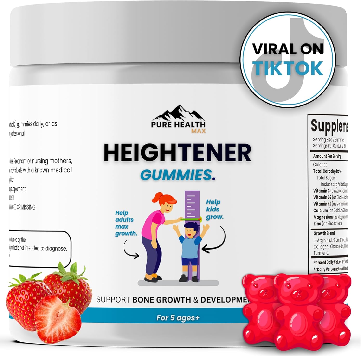Natural Height Growth Supplement for Kids, Teens & Adults - Height Maximizer Capsules & Gummies with L-Arginine & Calcium for Bone Strength & Growth Taller