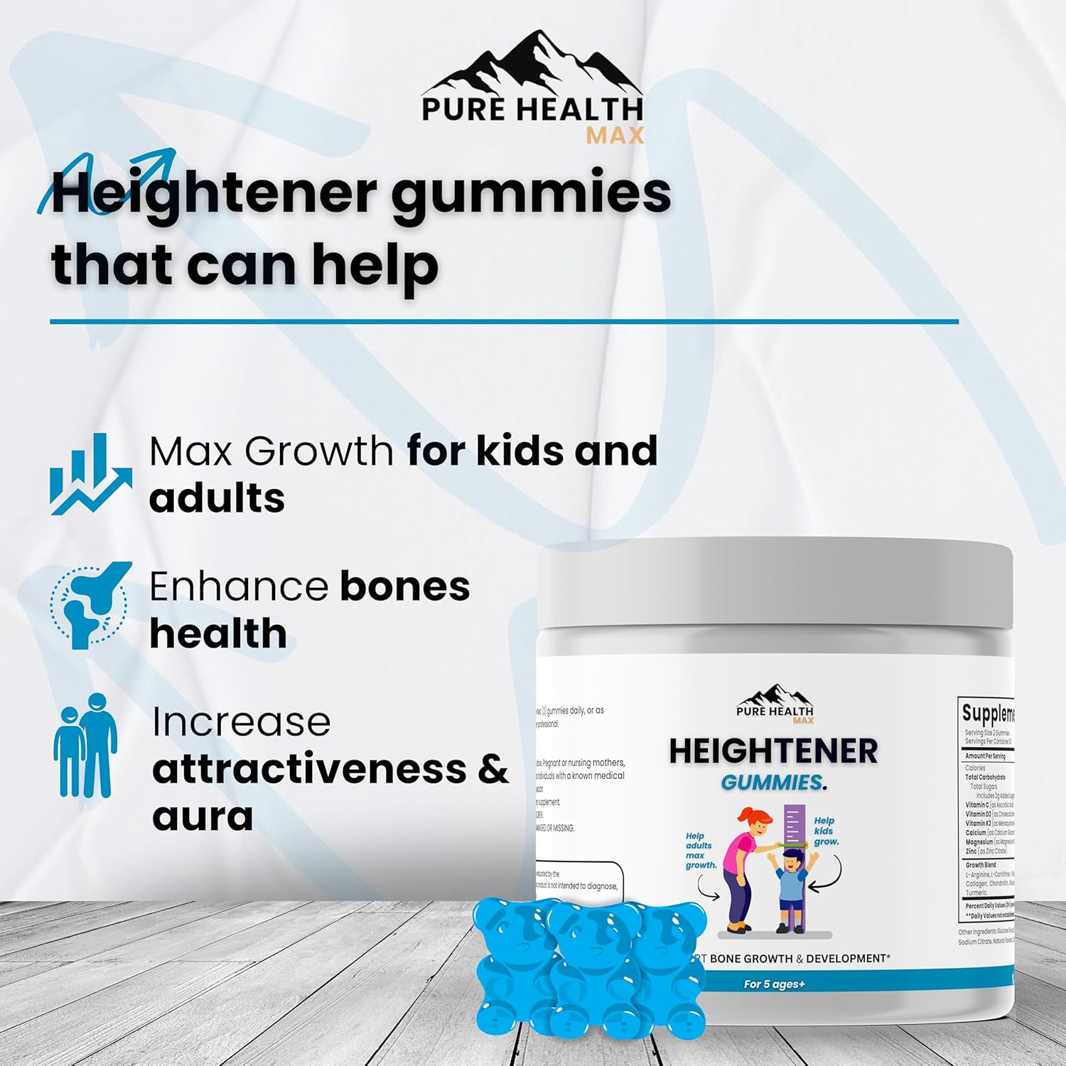 Natural Height Growth Supplement for Kids, Teens & Adults - Height Maximizer Capsules & Gummies with L-Arginine & Calcium for Bone Strength & Growth Taller