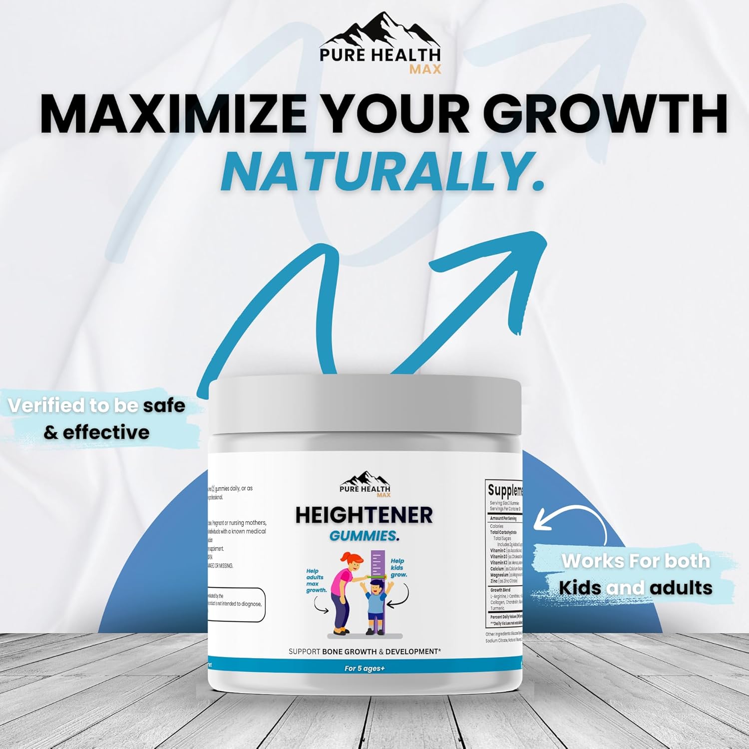 Natural Height Growth Supplement for Kids, Teens & Adults - Height Maximizer Capsules & Gummies with L-Arginine & Calcium for Bone Strength & Growth Taller