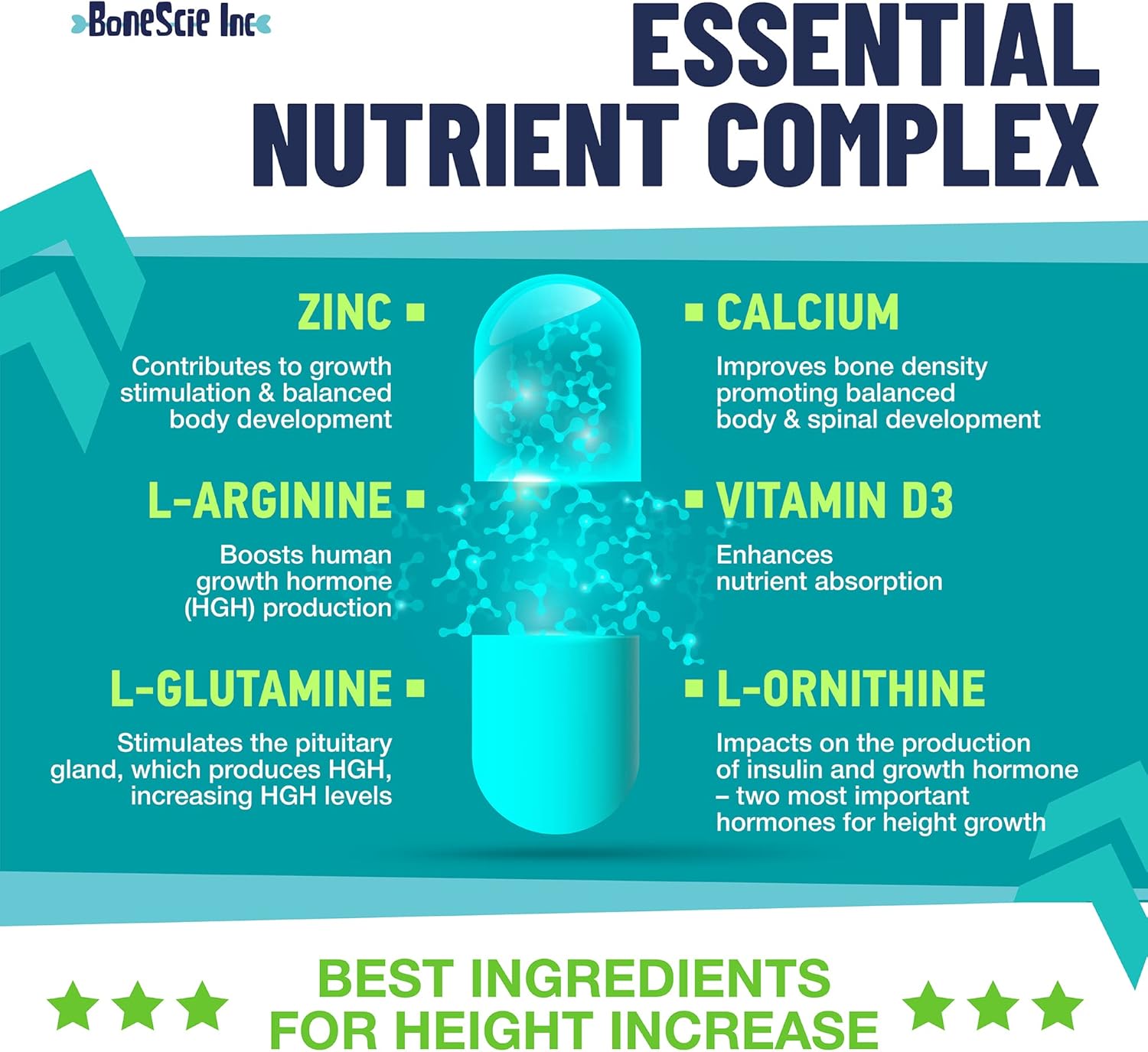 Natural Height Increase Supplement - Made in USA - Growth Maximizer Pills for Adults, Teens & Kids - Boost Bone Growth & Grow Taller - Vitamins for Height Gain - 120 Capsules