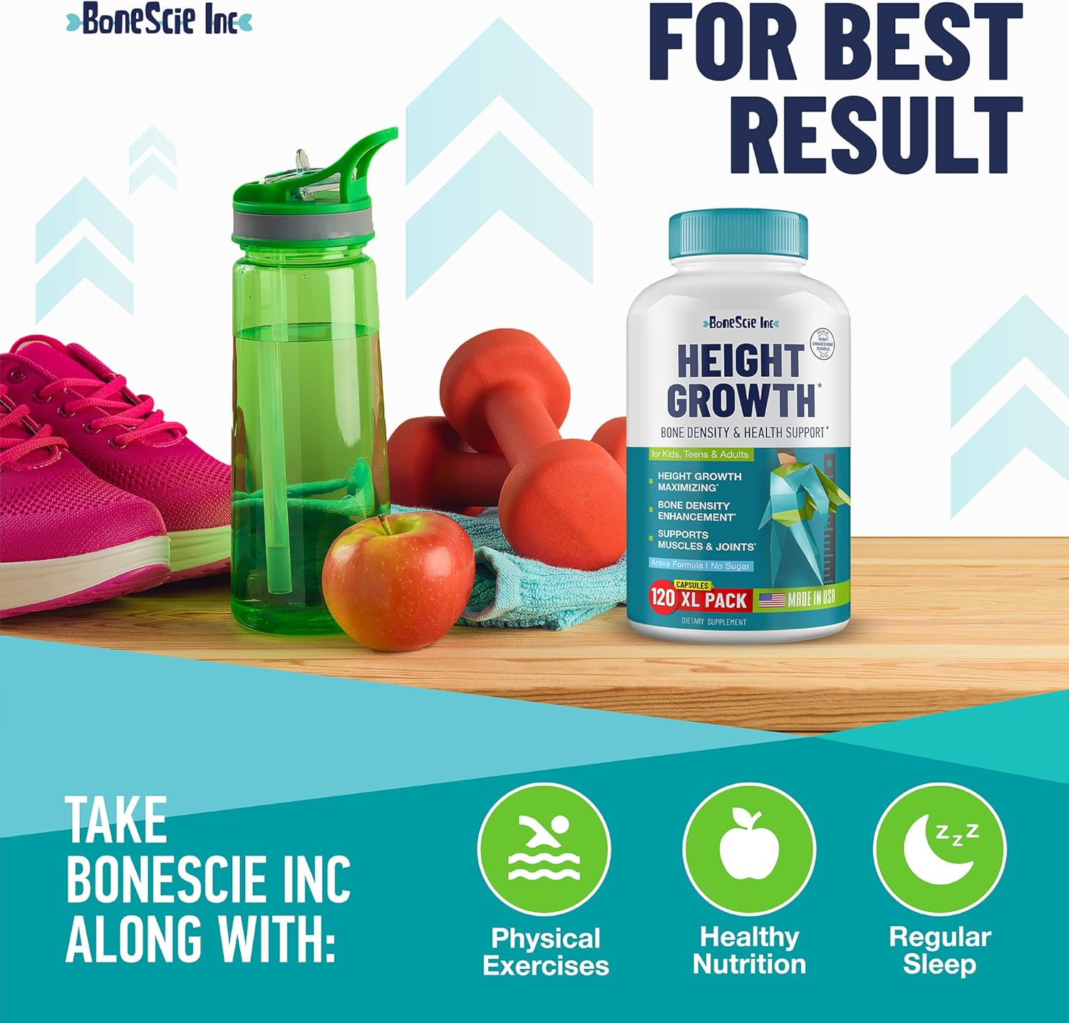 Natural Height Increase Supplement - Made in USA - Growth Maximizer Pills for Adults, Teens & Kids - Boost Bone Growth & Grow Taller - Vitamins for Height Gain - 120 Capsules