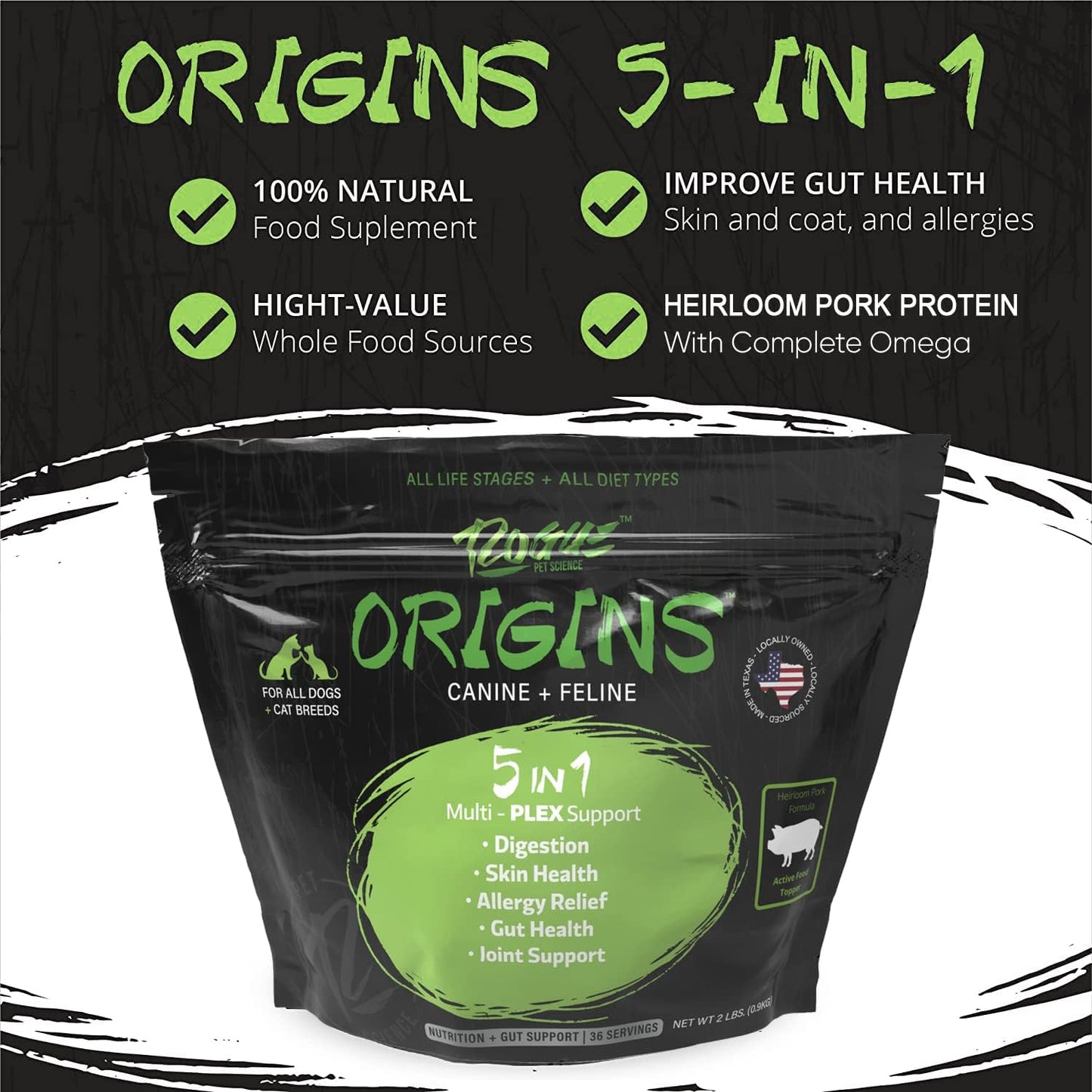 Natural Heirloom Pork Protein Dog Supplement - Supports Digestion, Skin, Coat - Reduces Itching & Joint Inflammation