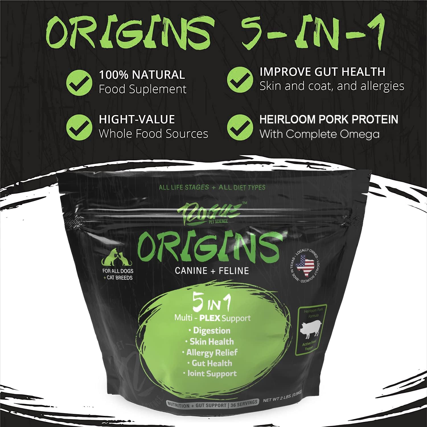 Natural Heirloom Pork Protein Dog Supplement - Supports Digestion, Skin, Coat - Reduces Itching & Joint Inflammation