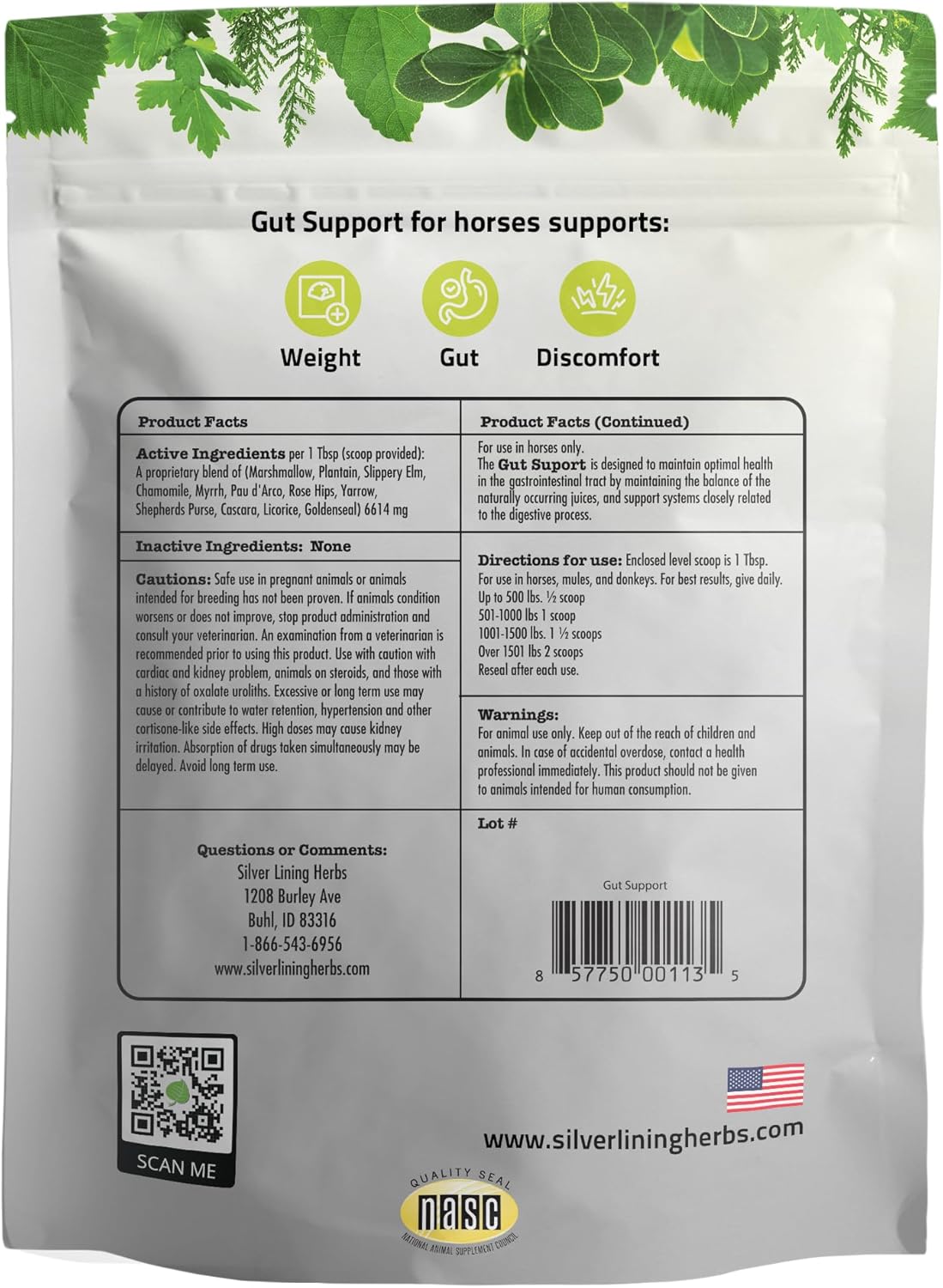Natural Herbal Gut Support Supplement for Horses - Equine Ulcer & Pulmonary Health - 1 lb Bag