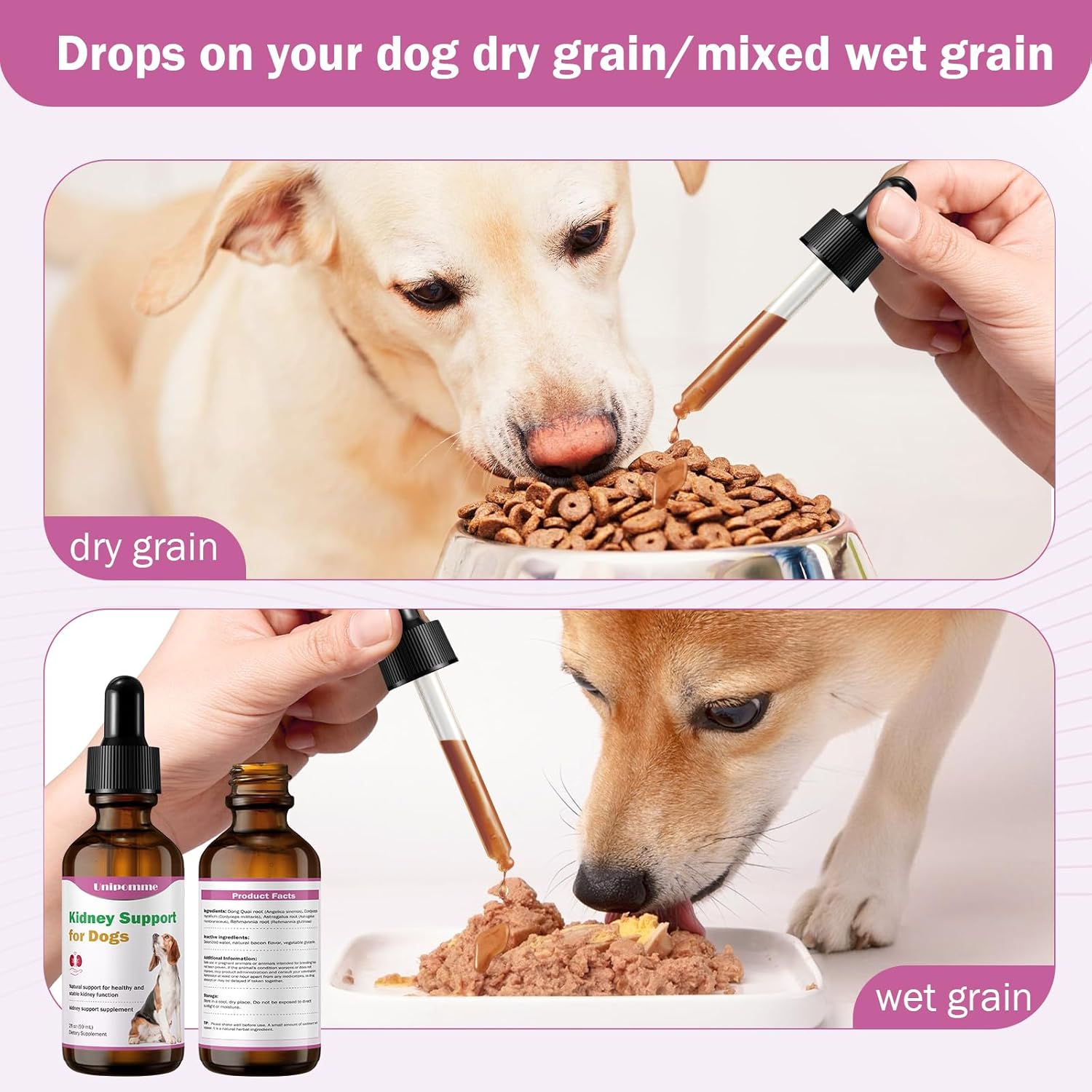 Natural Herbal Kidney Support Drops for Dogs - 2 oz - Improve Kidney Function, Blood in Urine, Appetite - Promotes Health