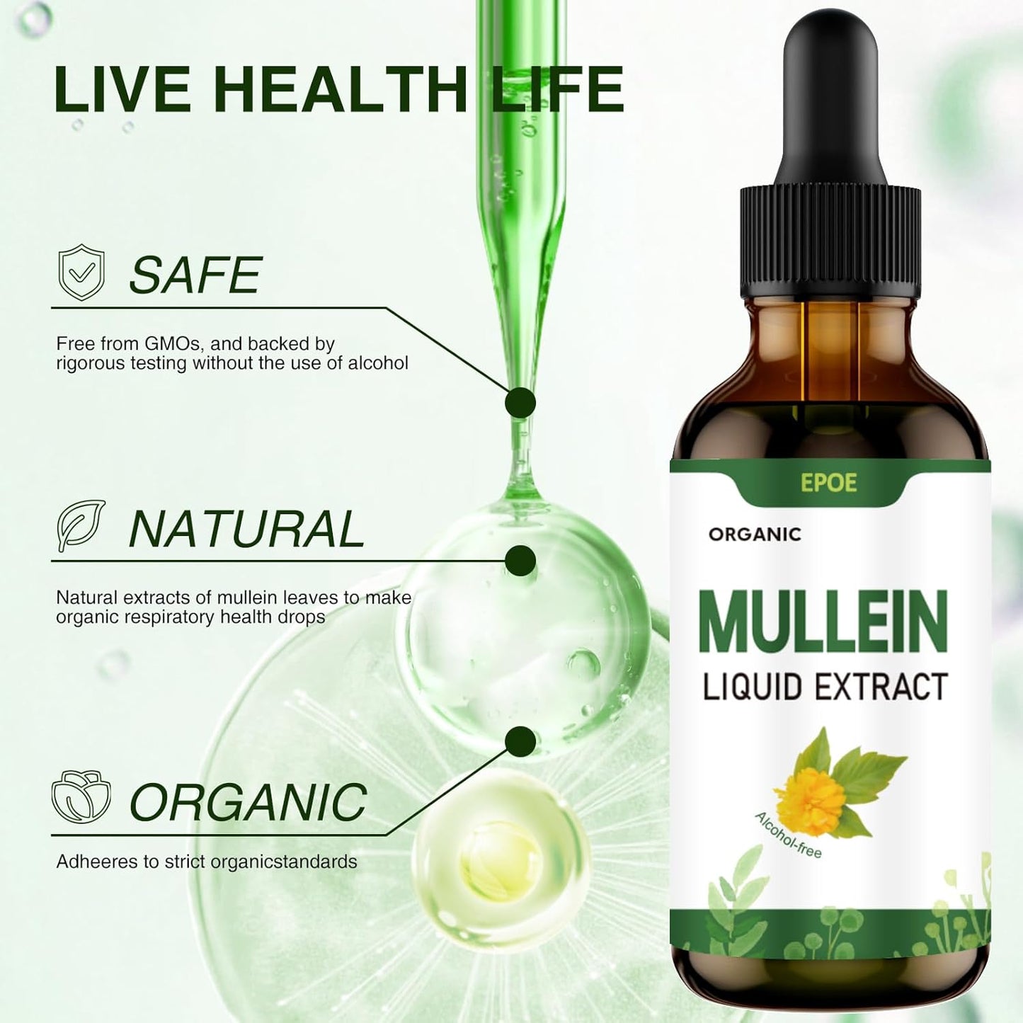 Natural Herbal Lung Cleanse & Detox Drops - Mullein Leaf Extract Liquid Supplement for Respiratory Health - 2FL OZ
