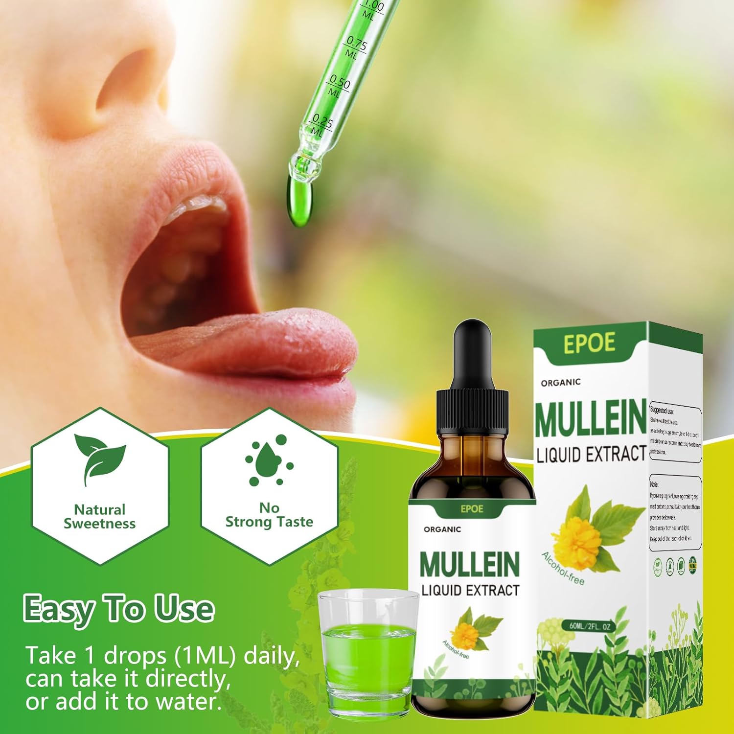 Natural Herbal Lung Cleanse & Detox Drops - Mullein Leaf Extract Liquid Supplement for Respiratory Health - 2FL OZ