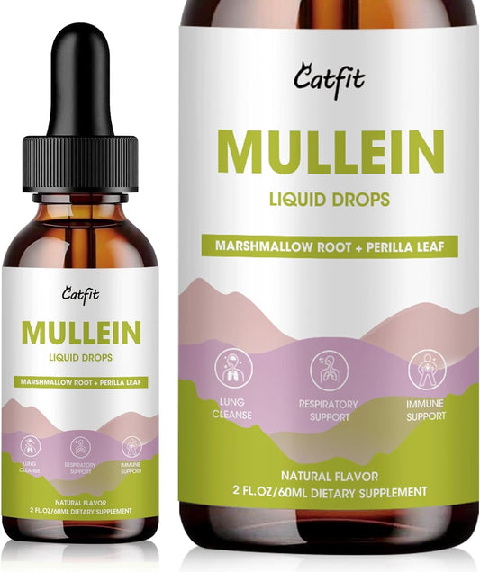 Natural Herbal Mullein Drops with Marshmallow Root for Lung Health - Immune Support & Respiratory Detox - Vegan Formula - 2 fl oz