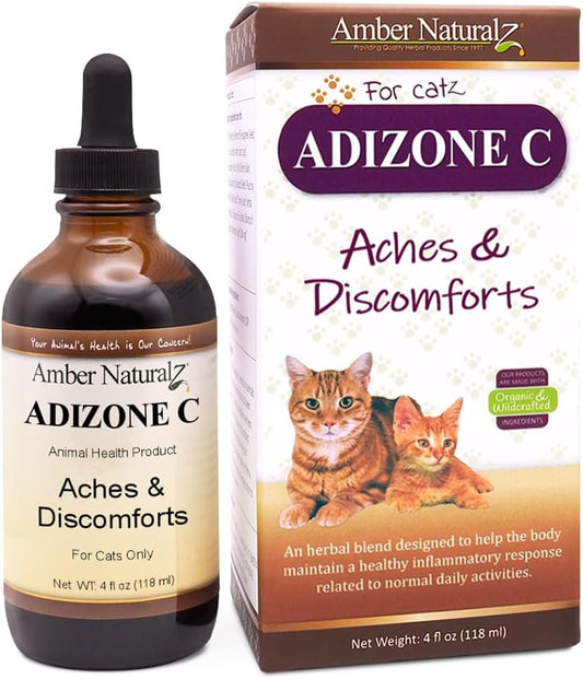 Natural Herbal Supplement for Cats - Adizone C | Relieves Soreness, Stiffness, Aches | 4 oz Bottle | Made in USA