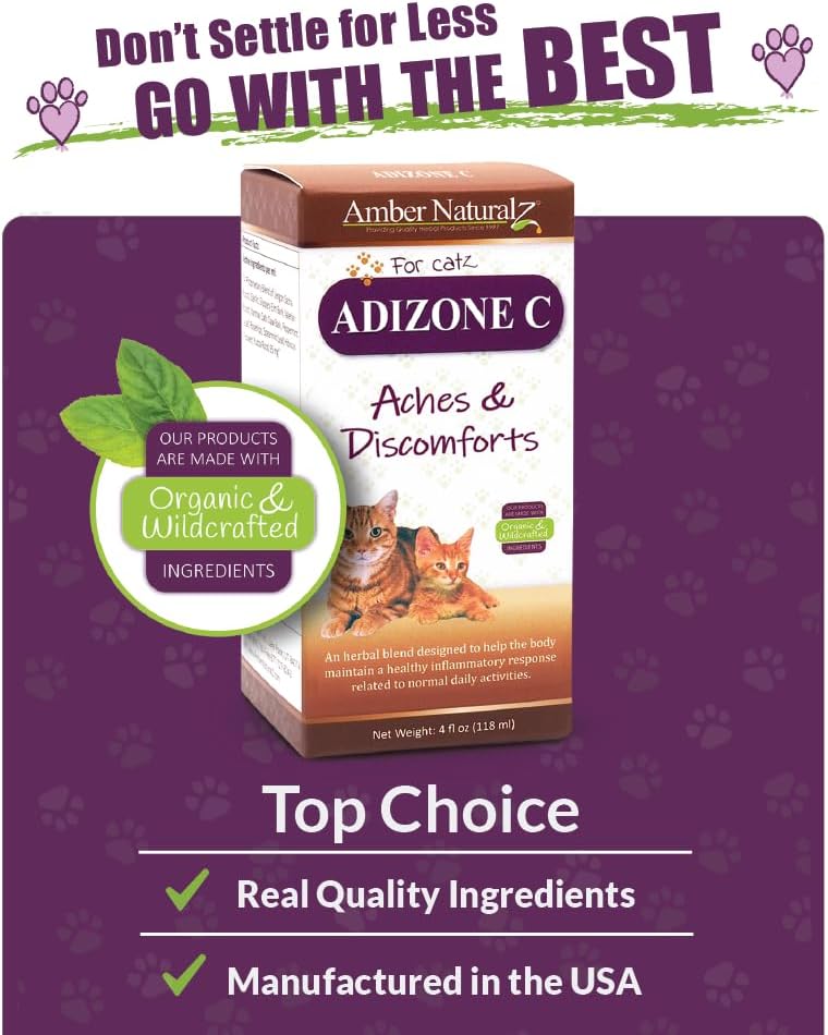 Natural Herbal Supplement for Cats - Adizone C | Relieves Soreness, Stiffness, Aches | 4 oz Bottle | Made in USA