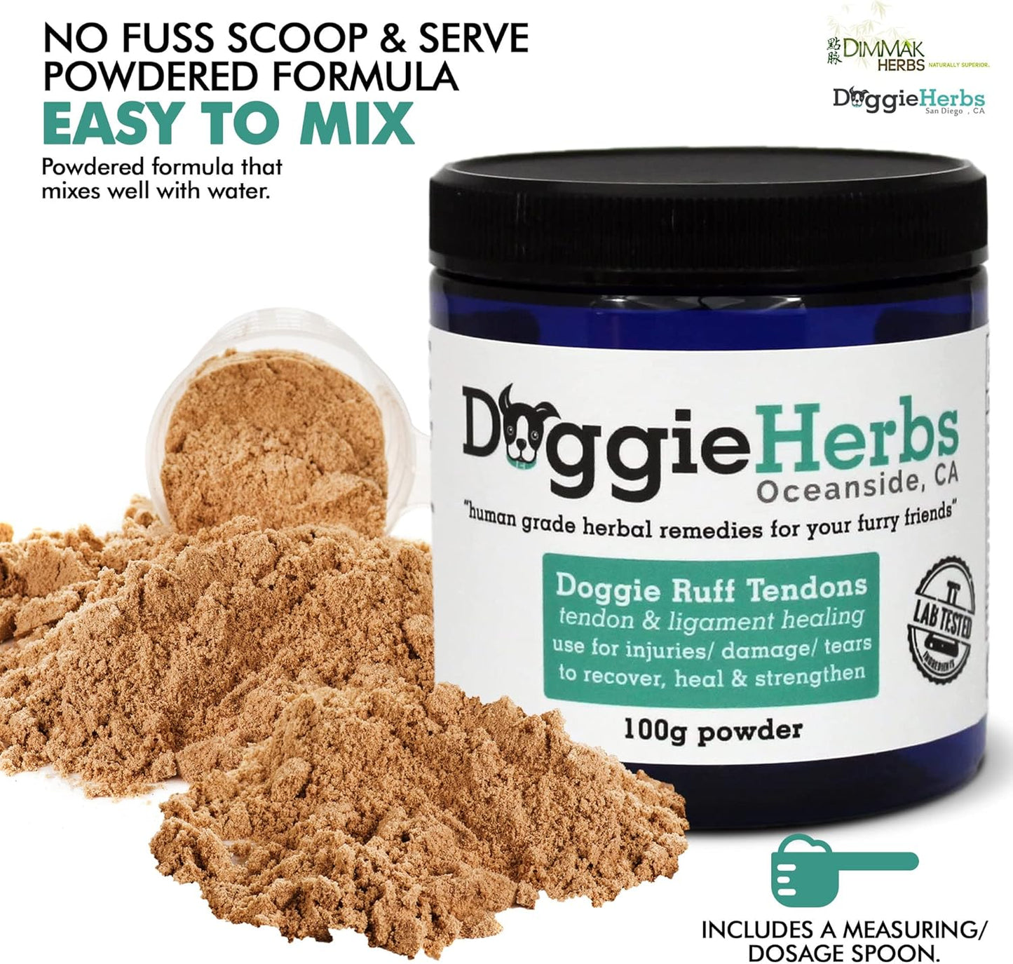 Natural Herbal Supplement for Dog Ligament and Tendon Healing - Human Grade Powder Blend - 100g by Doggie Herbs