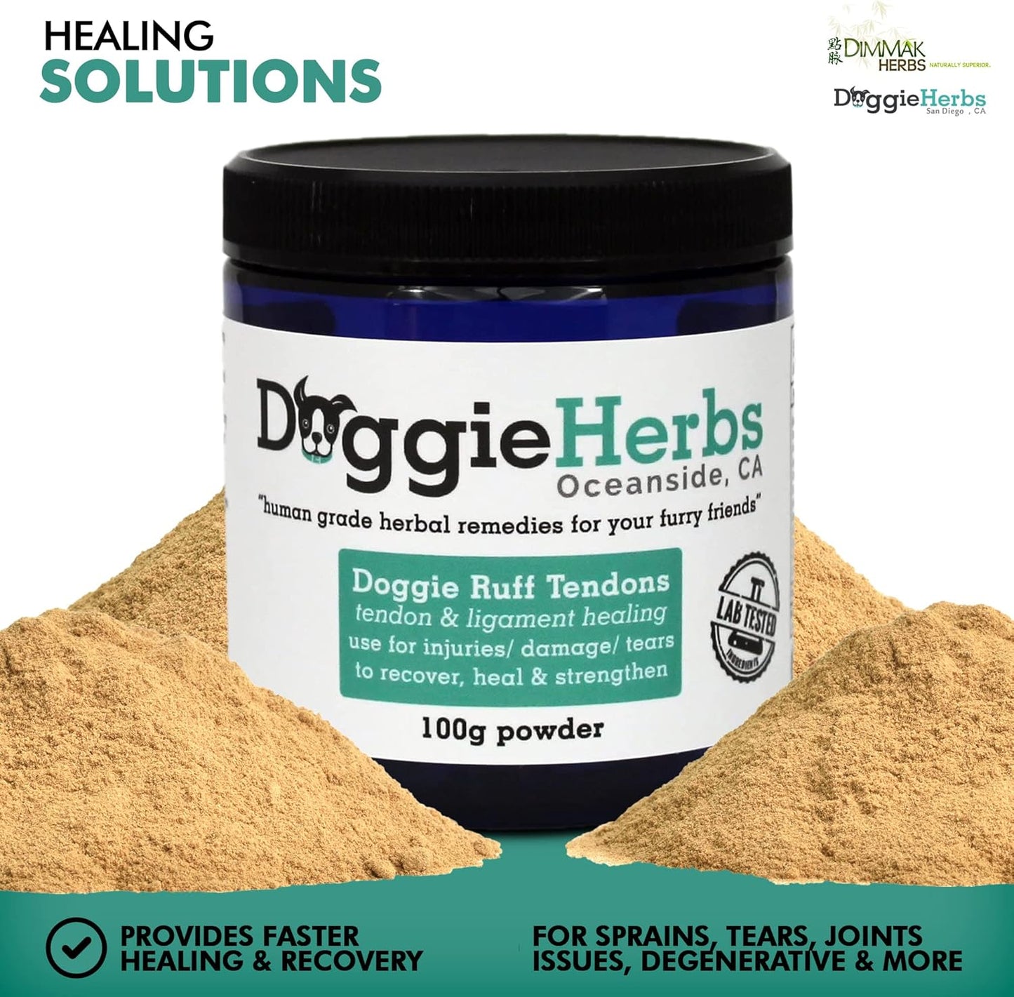 Natural Herbal Supplement for Dog Ligament and Tendon Healing - Human Grade Powder Blend - 100g by Doggie Herbs