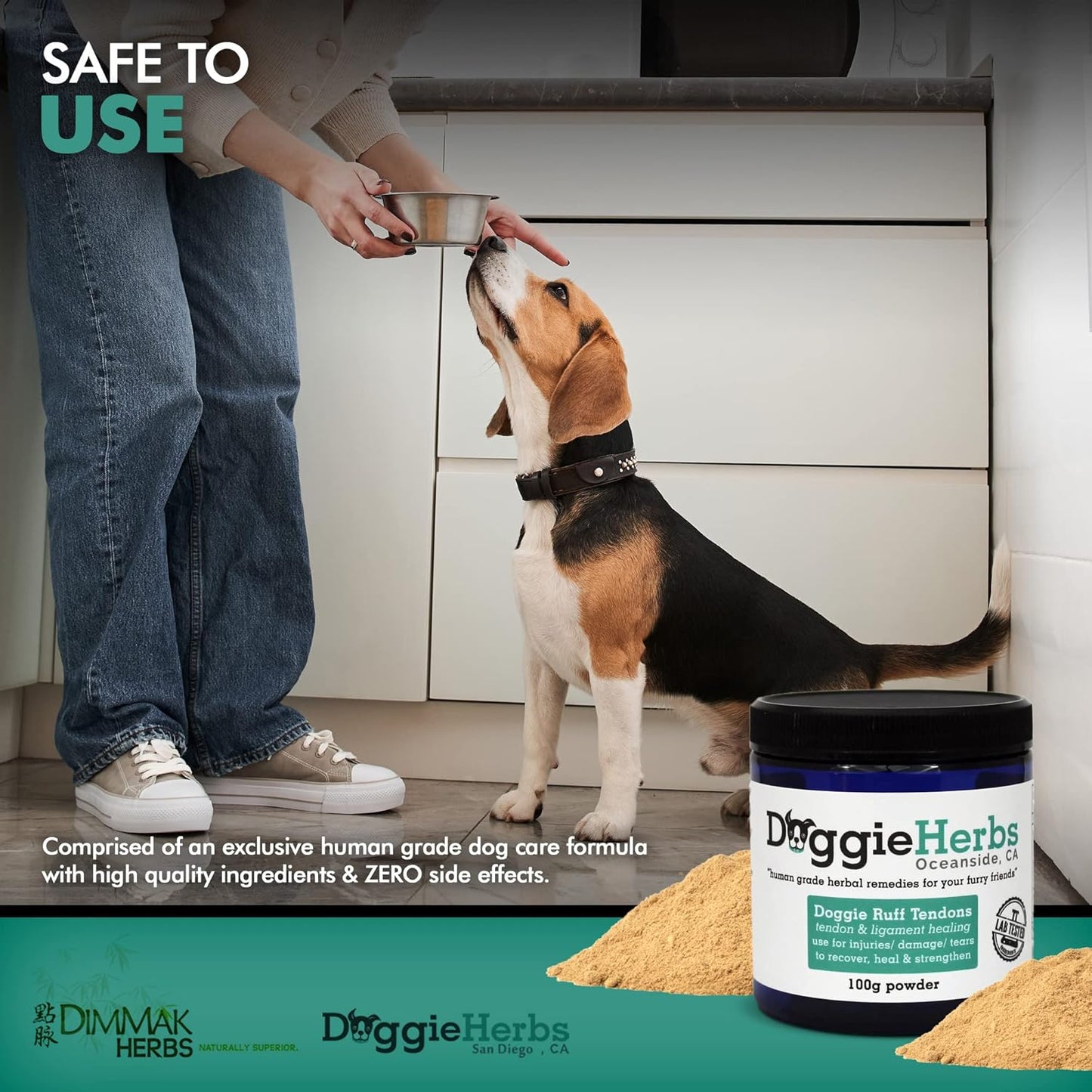 Natural Herbal Supplement for Dog Ligament and Tendon Healing - Human Grade Powder Blend - 100g by Doggie Herbs