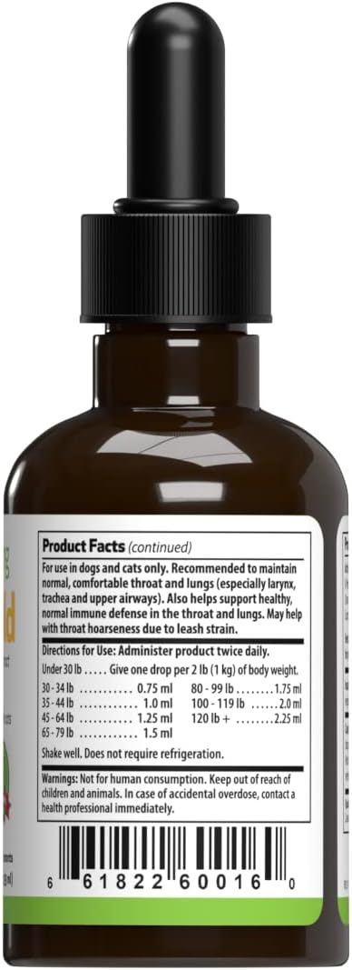 Natural Herbal Supplement for Dogs - Vet-Formulated Throat Gold for Soothing Throat Discomfort, Hoarseness, and Cough - 2 oz