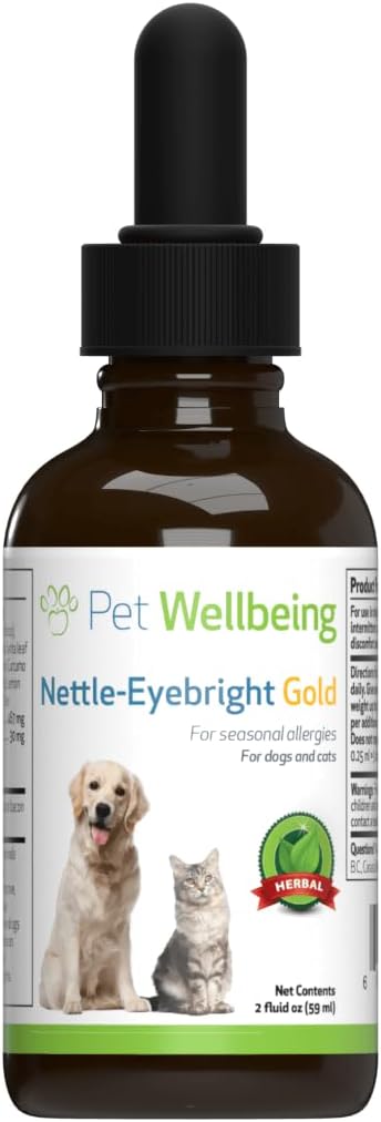 Natural Herbal Supplement for Dogs with Seasonal Allergies, Sneezing, and Eye Discomfort - Veterinarian-Formulated Pet Wellbeing Nettle-Eyebright Gold 2 oz