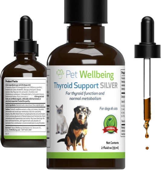 Natural Herbal Thyroid Support Supplement for Dogs - Promotes Healthy Metabolism, Balanced Energy Levels - Veterinarian Formulated with Ashwagandha and Bacopa - 2 oz