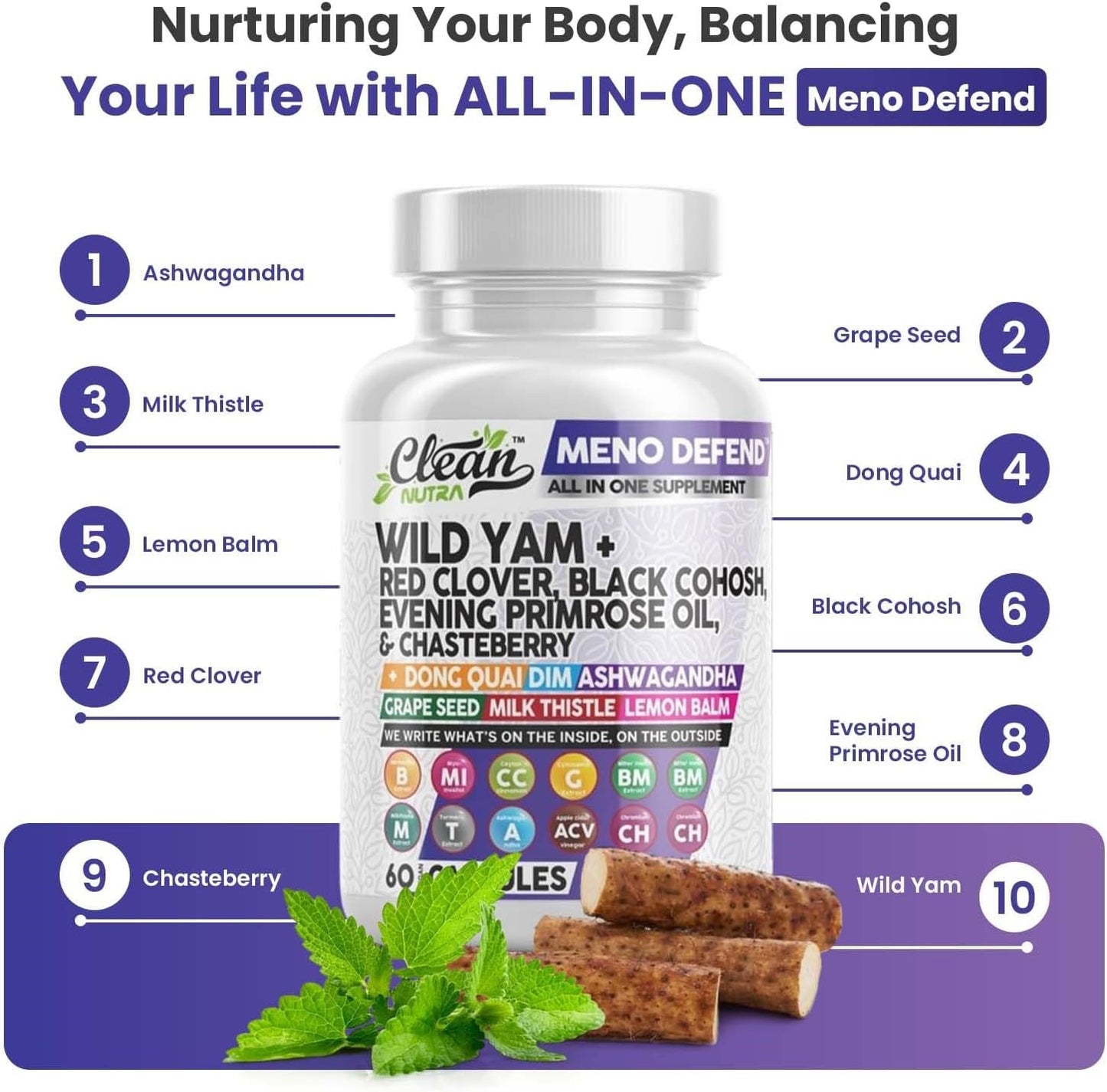 Natural Hormone Balance Capsules with Wild Yam Root, Red Clover, Black Cohosh, and Ashwagandha - Supports Women's Health and Wellness