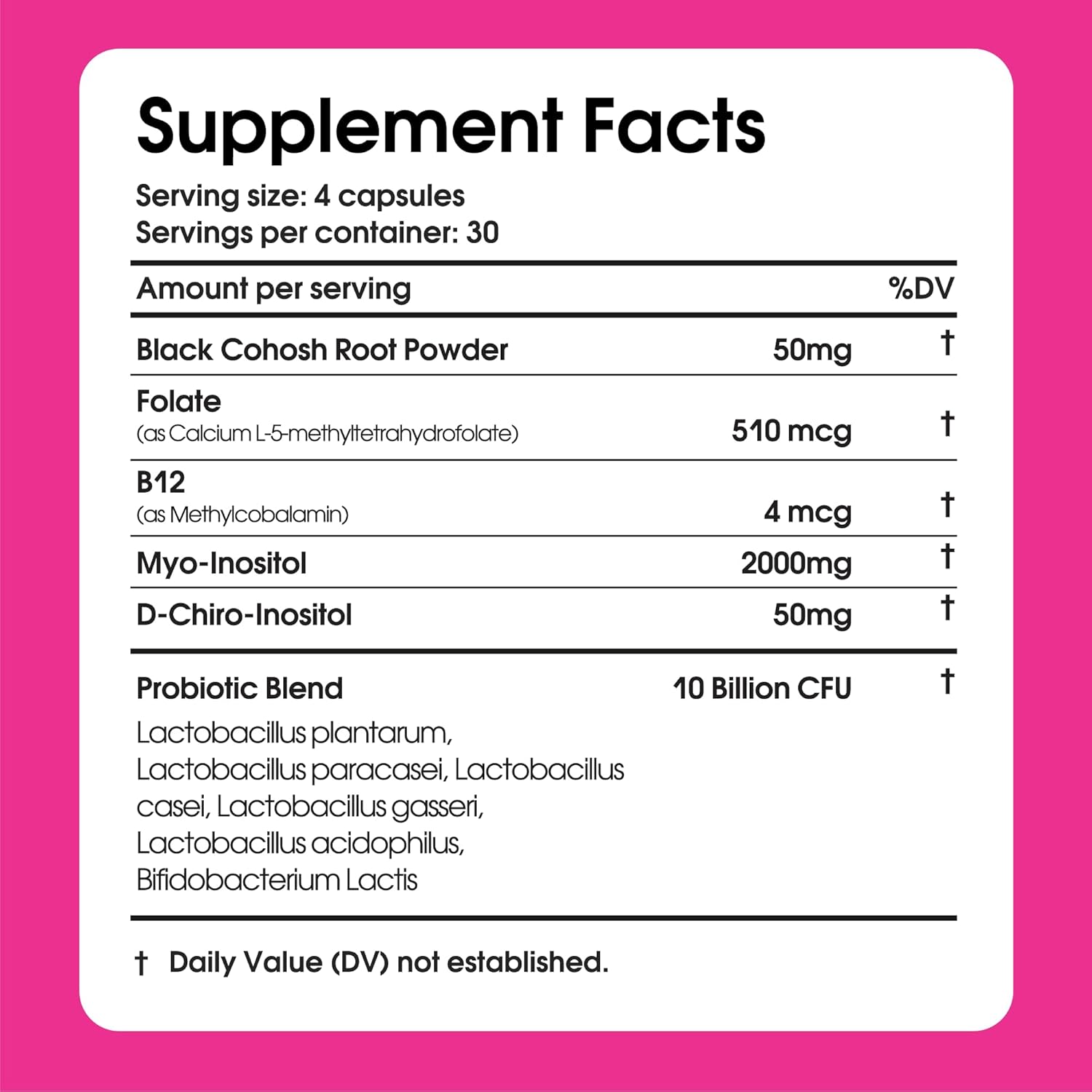 Natural Hormone Balance for Women - PCOS Supplements with Probiotics, Myo-Inositol, D-Chiro Inositol, Black Cohosh, Folate, B12 - Female Vitamins 120 Capsules