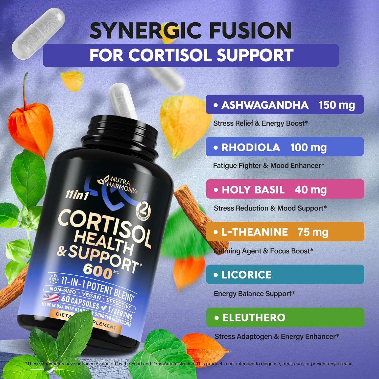 Natural Hormone Balance Supplement for Women - Ashwagandha, Rhodiola, Holy Basil, L-Theanine - Mood, Focus, Sleep Support - Vegan, Non-GMO - Made in USA - 60 Capsules