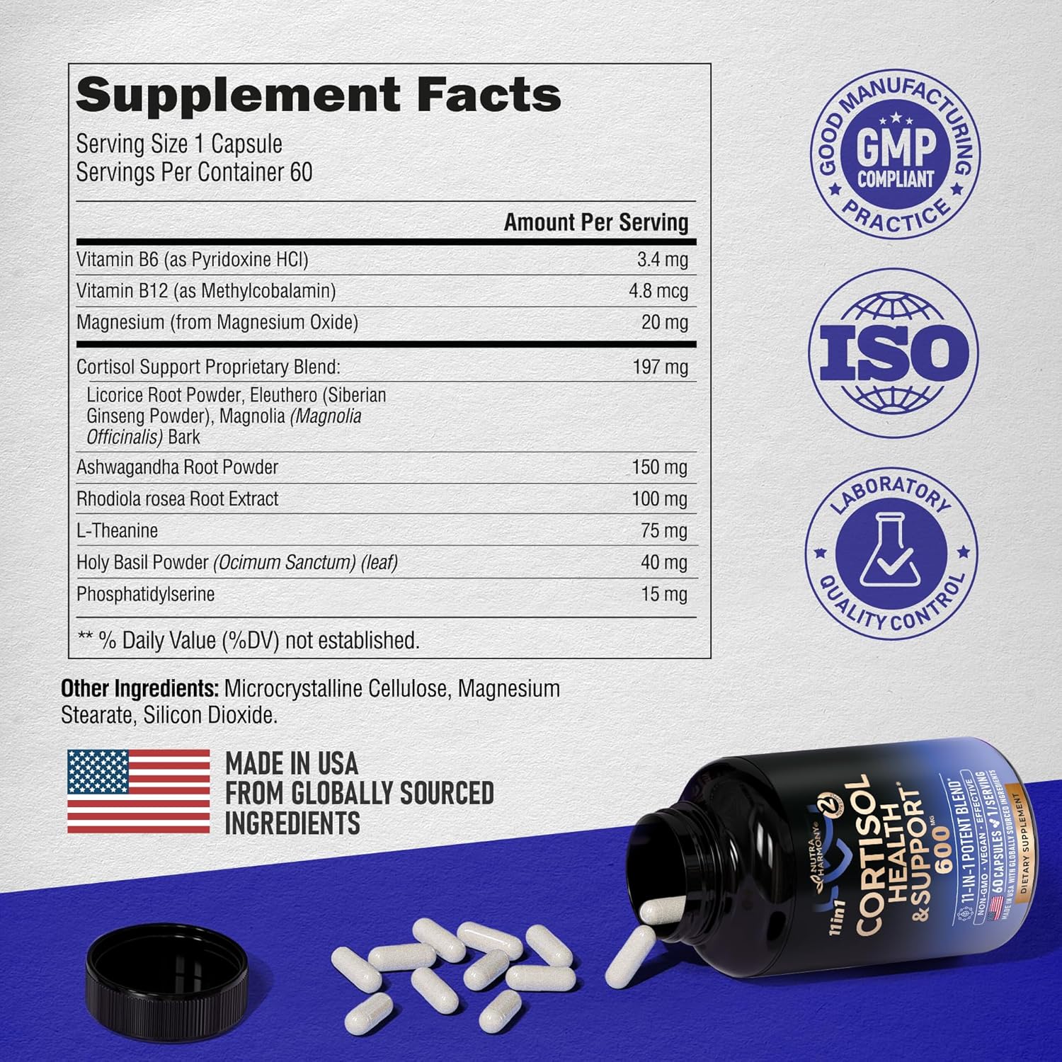 Natural Hormone Balance Supplement for Women - Ashwagandha, Rhodiola, Holy Basil, L-Theanine - Mood, Focus, Sleep Support - Vegan, Non-GMO - Made in USA - 60 Capsules