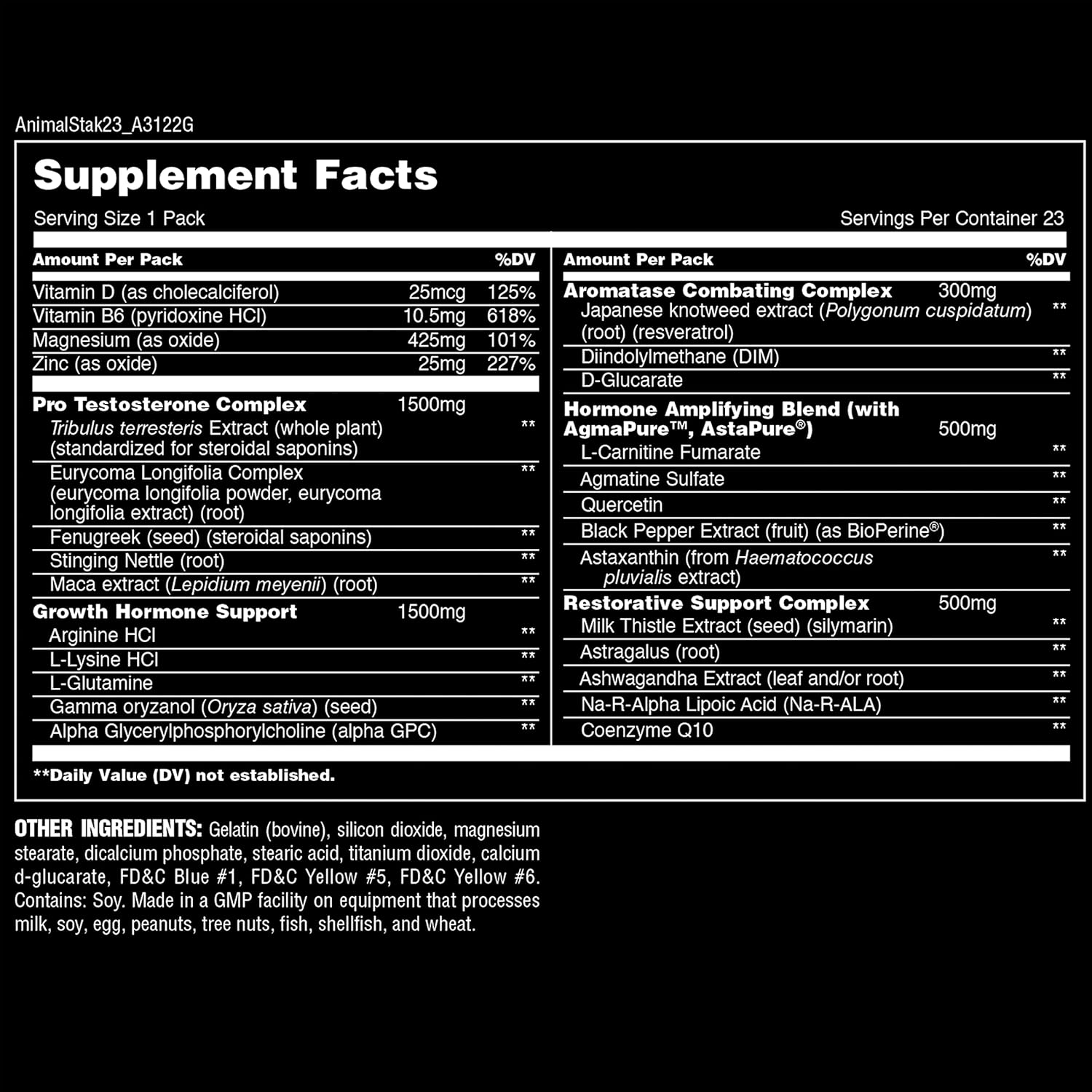 Natural Hormone Booster Supplement with Tribulus for Athletes - Animal Stak - 1 Month Cycle