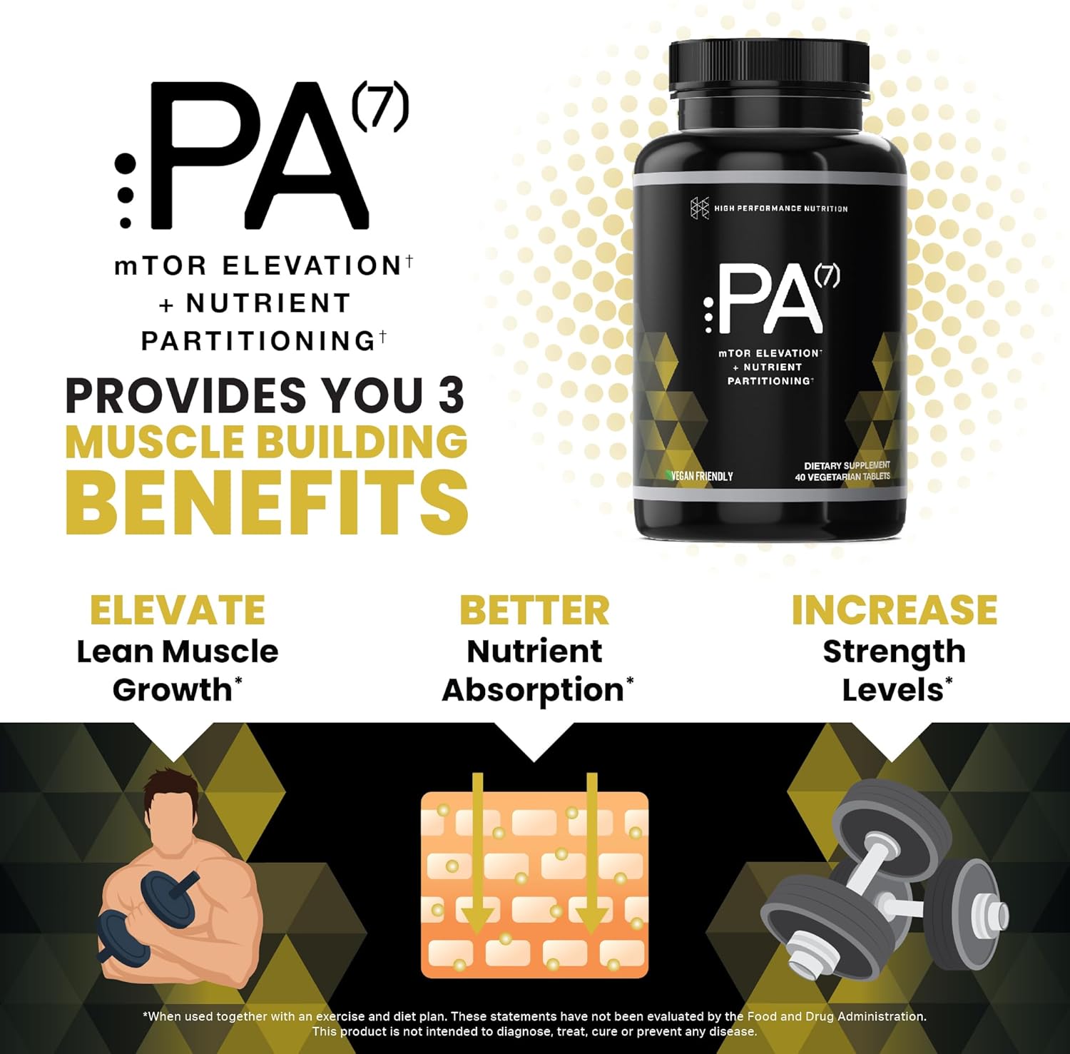 Natural HPN PA(7) Phosphatidic Acid Muscle Builder - Enhance Muscle Growth, Increase Strength, and Boost mTOR Signaling | 10 Day Supply