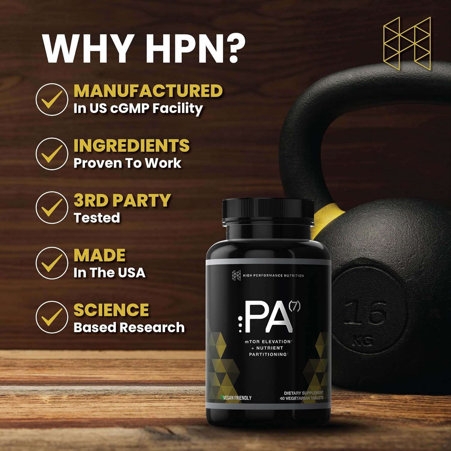 Natural HPN PA(7) Phosphatidic Acid Muscle Builder - Enhance Muscle Growth, Increase Strength, and Boost mTOR Signaling | 10 Day Supply