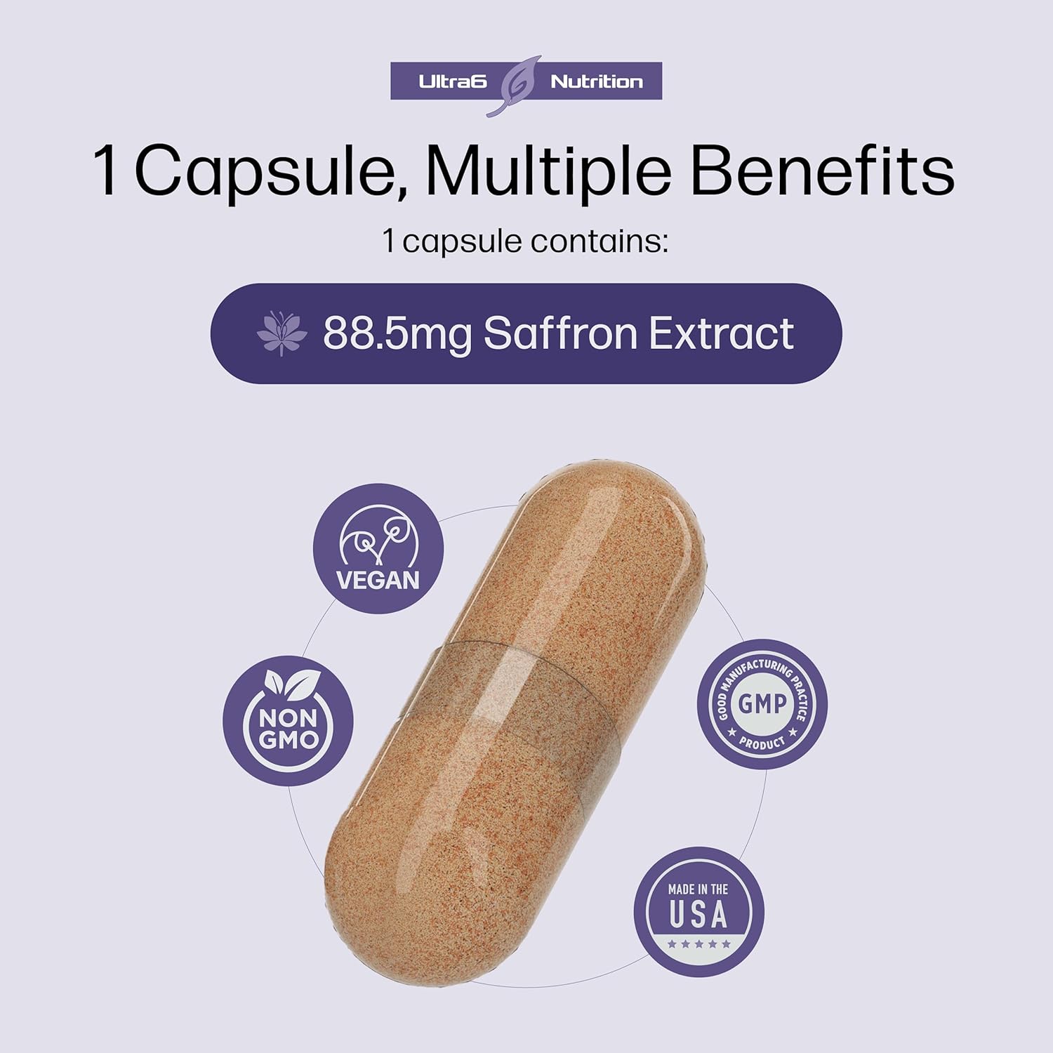 Natural Hunger Control: Saffron Extract Capsules for Weight Loss - Appetite Suppressant for Men & Women - Energy & Mood Boost - 90 Caps - USA Made