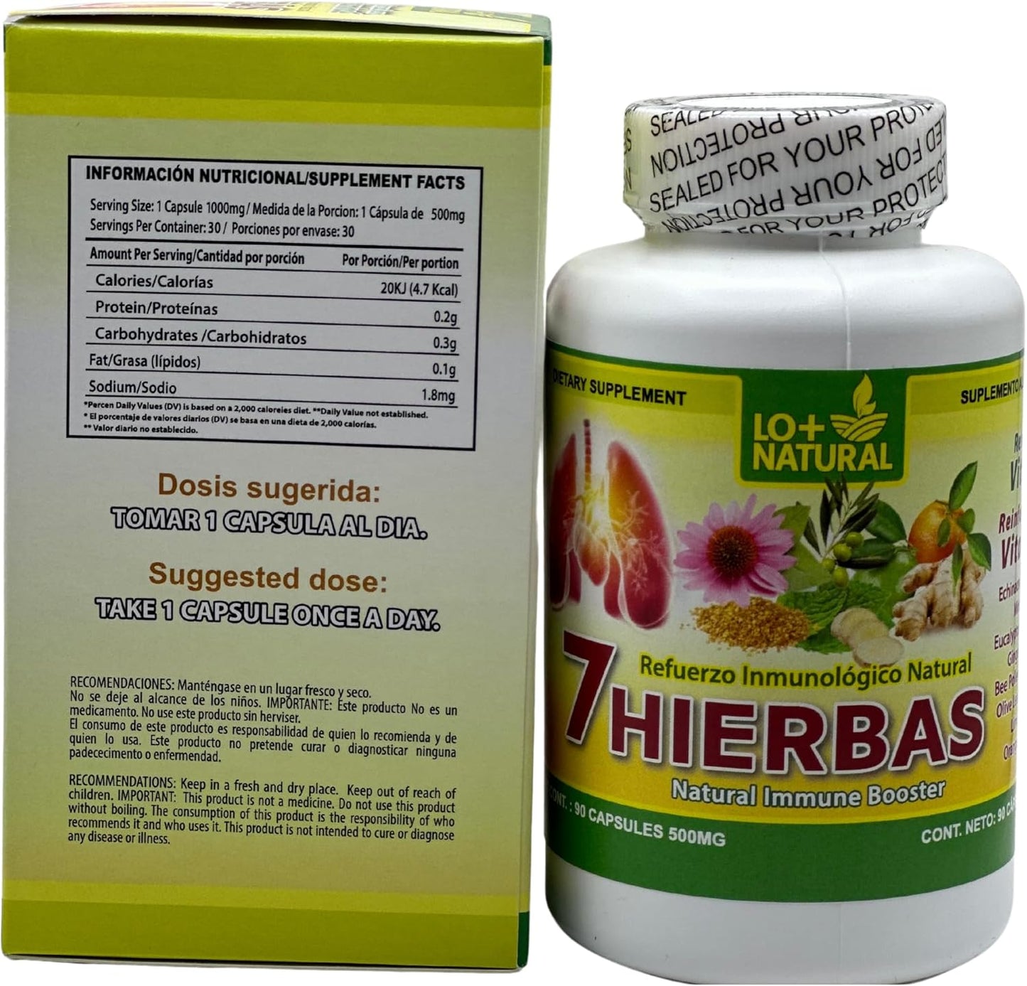 Natural Immune Booster Capsules with Echinacea and Vitamin C - 90 Capsules, 500 mg