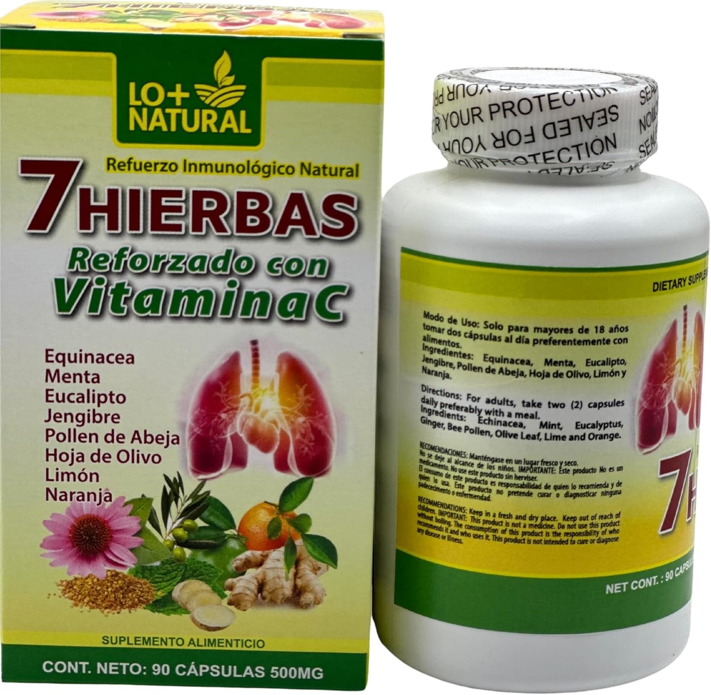 Natural Immune Booster Capsules with Echinacea and Vitamin C - 90 Capsules, 500 mg