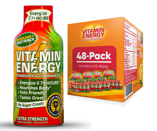 Natural Immunity Boost Energy Drink Shots | Vitamin Energy Extra Strength Formula | Sugar & Carb-Free | Energize & Support Immune System | Fruit Punch - 1.93 fl oz - Pack of 48