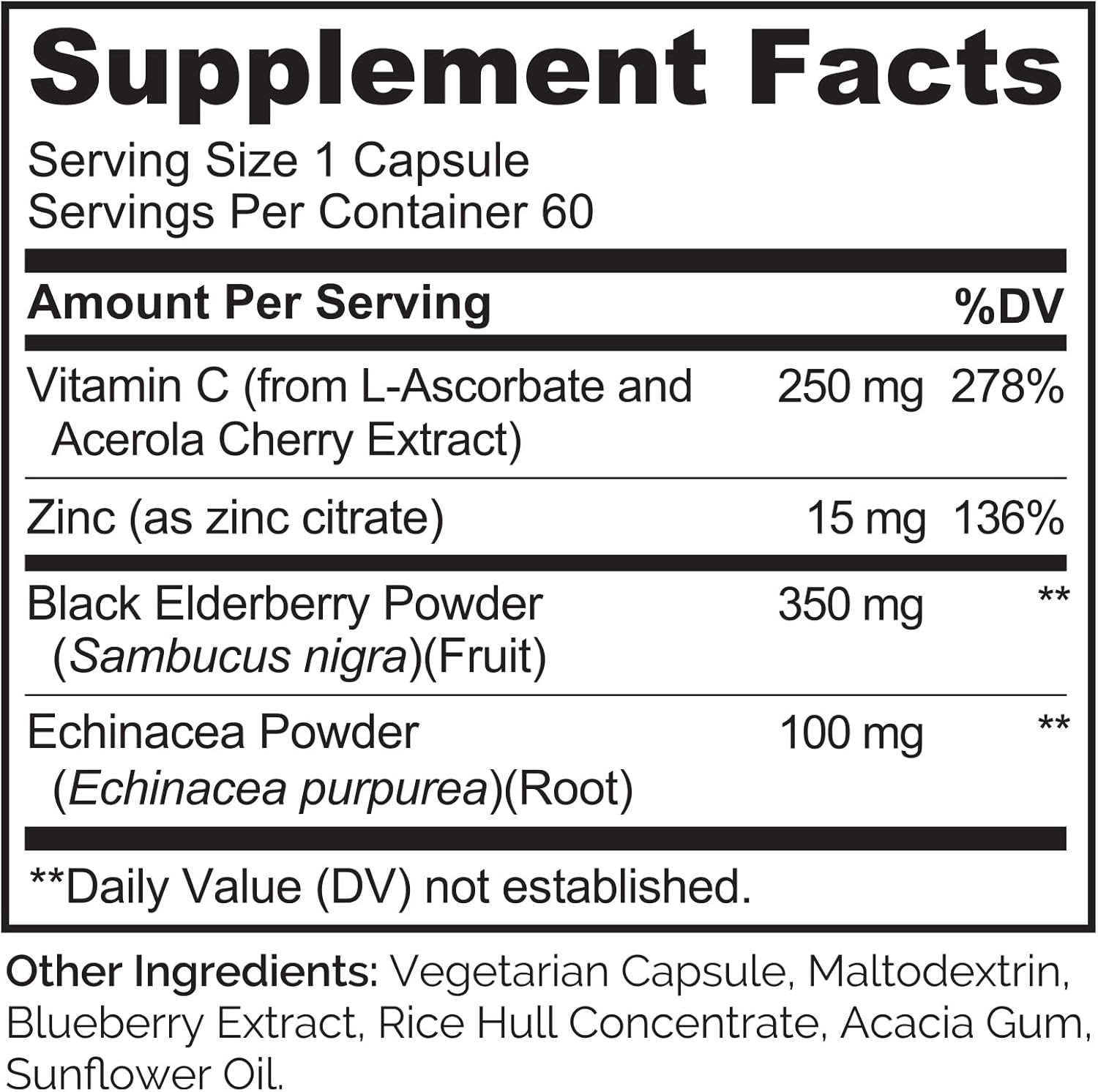 Natural Immunity Boost with Vitamin C, Elderberry, Zinc, and Echinacea - Antioxidant, Herbal, and Mineral Defense - 60 Vegan Capsules by NATURELO