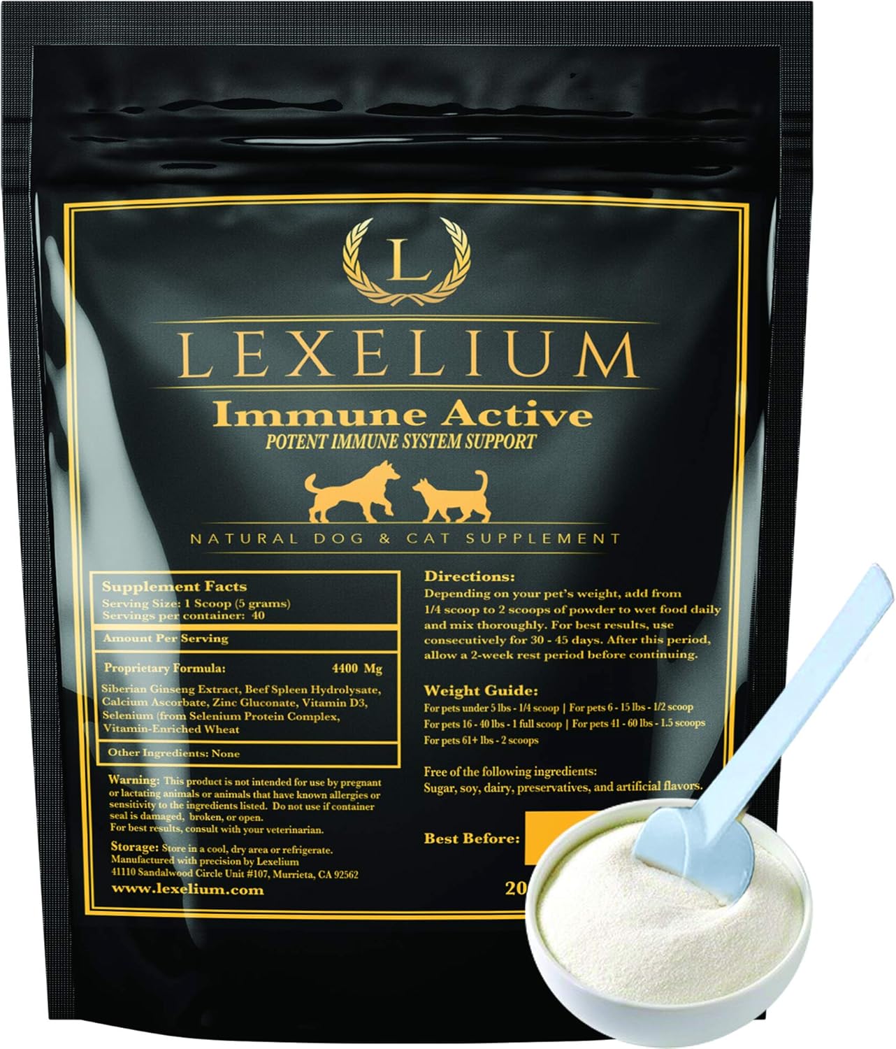 Natural Immunity Supplement Powder for Cats and Dogs - Supports Immune Health, Detoxification, and Protection from Infections - 200g