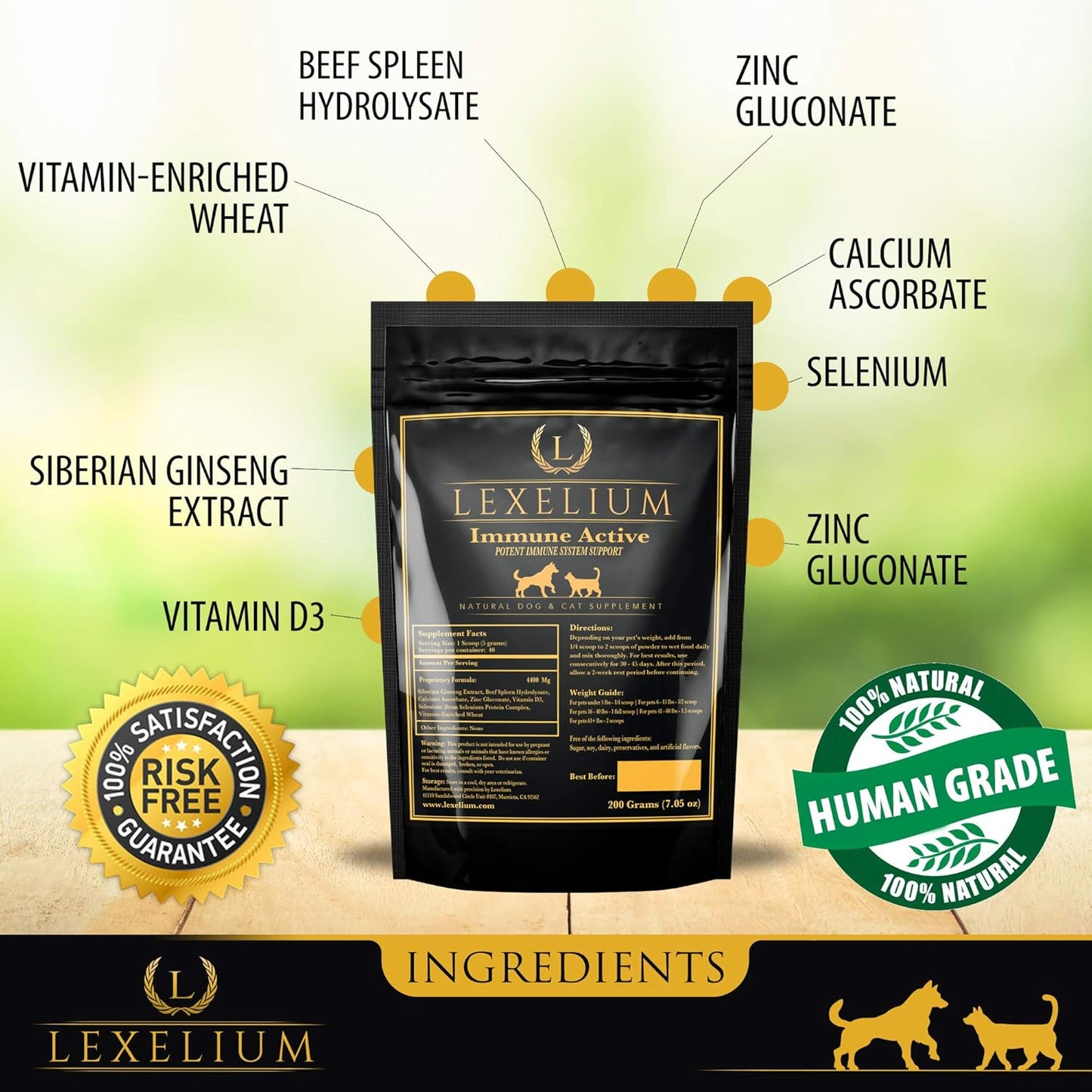 Natural Immunity Supplement Powder for Cats and Dogs - Supports Immune Health, Detoxification, and Protection from Infections - 200g