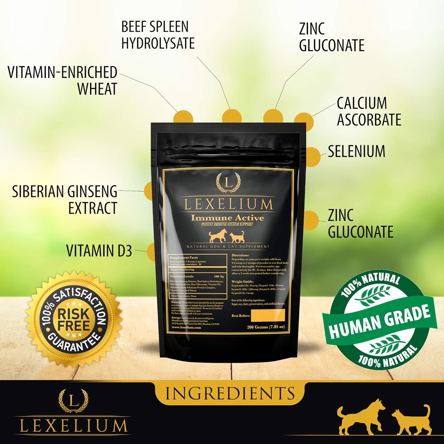 Natural Immunity Supplement Powder for Cats and Dogs - Supports Immune Health, Detoxification, and Protection from Infections - 200g