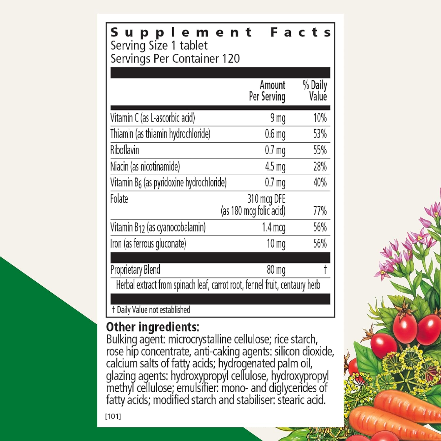 Natural Iron Supplement with B Vitamins & Vitamin C for Energy Support - Vegetarian Iron Tablets by Salus - 120 Tablets