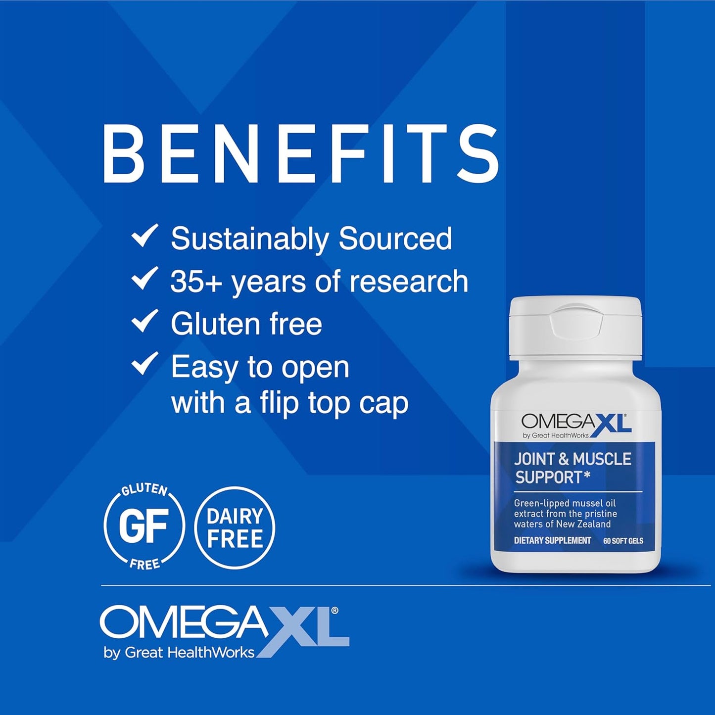 Natural Joint and Muscle Support Supplement with Green Lipped Mussel Oil - Soft Gel Pills, Drug-Free, 60 Count + HeartXL 30 Count, High Potency Omega-7 Blend